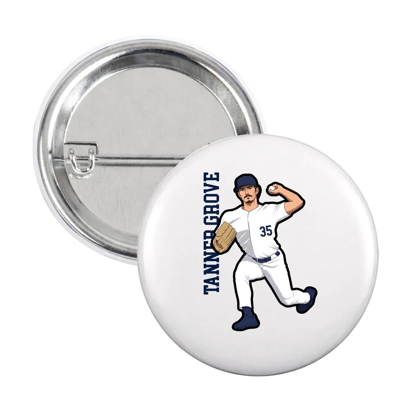 Game Day Button — Name Vertical in White