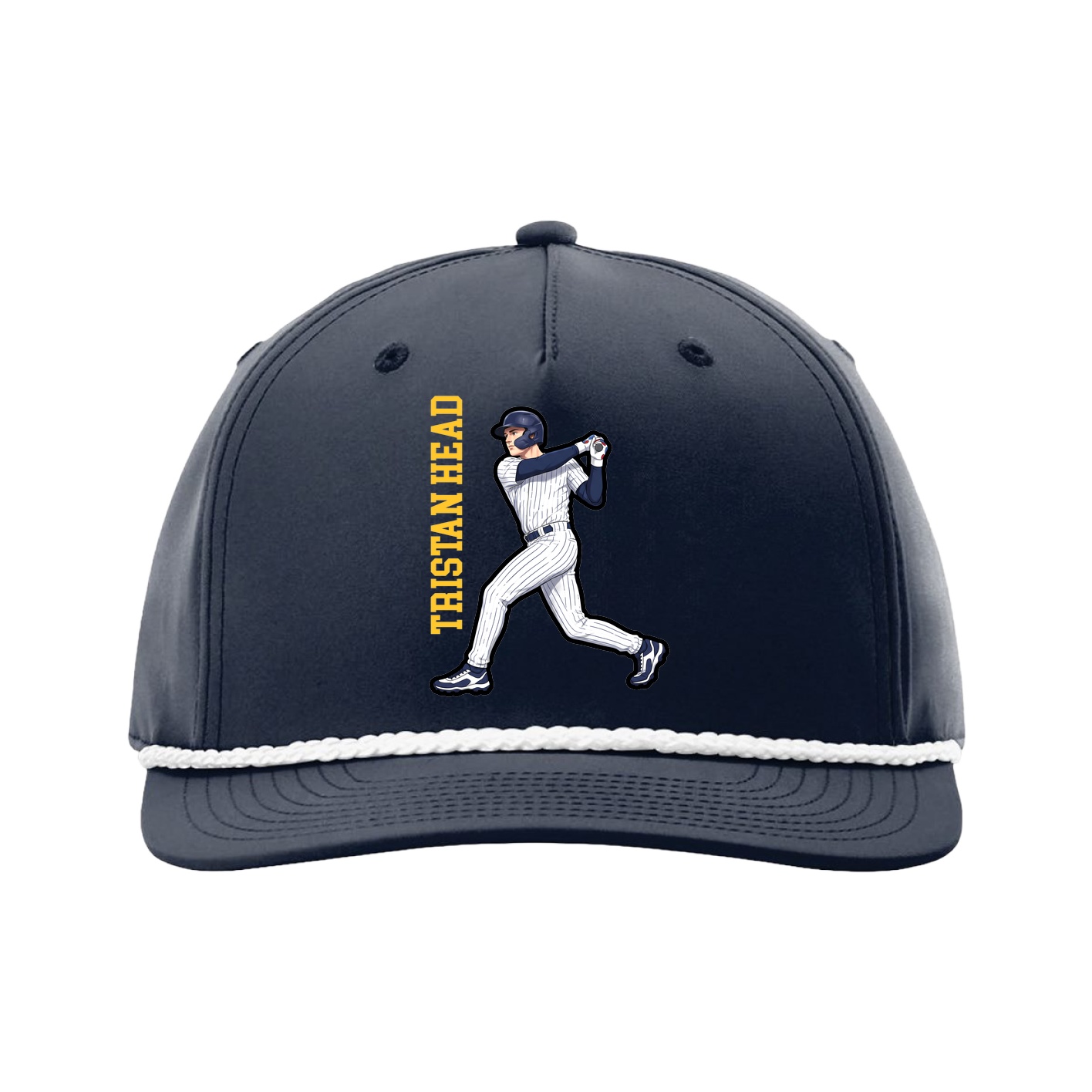 Five-Panel Classic Rope Cap — Name Vertical in Navy