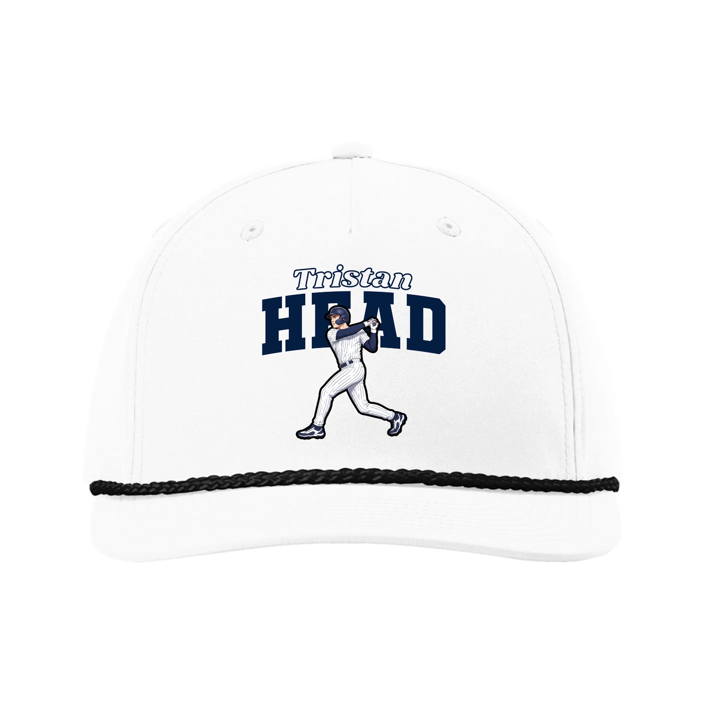 Five-Panel Classic Rope Cap — Name Arch in White