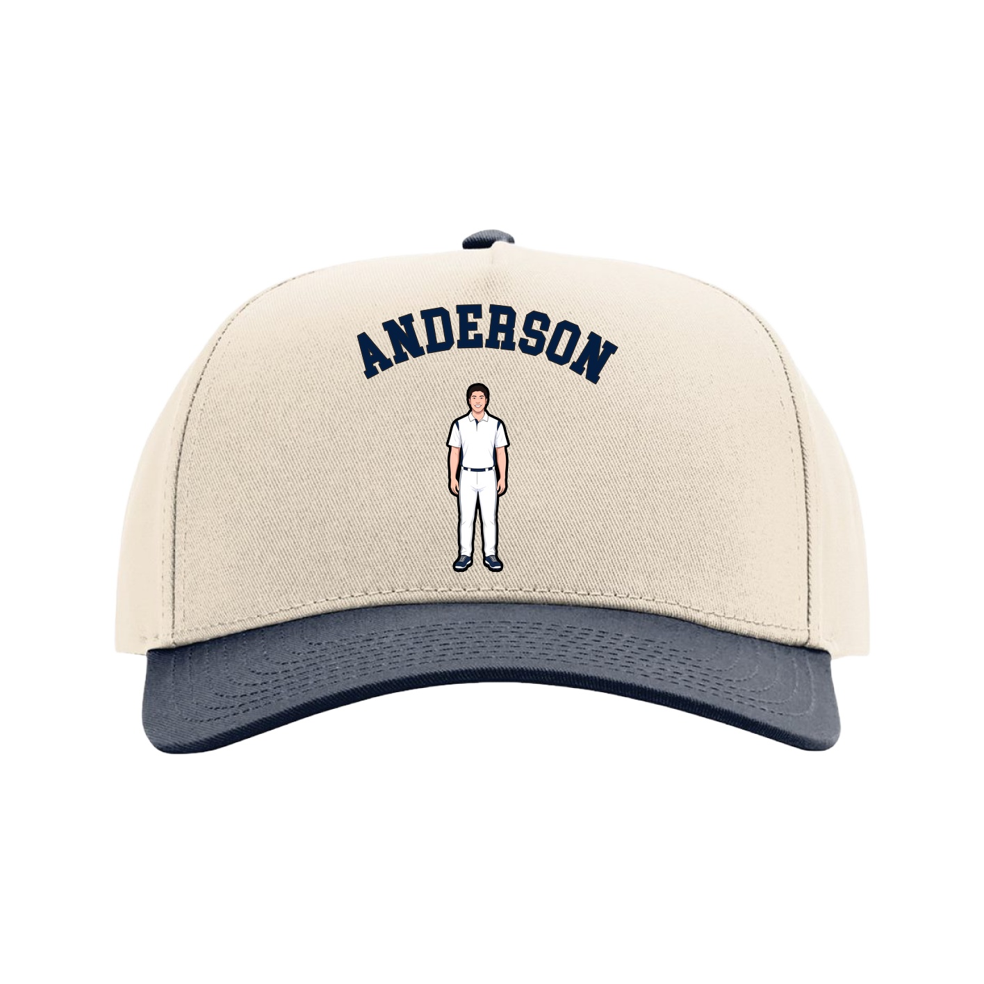 Full Fabric Five-Panel Champ Cap — Shirsey Arch in Cream/Navy