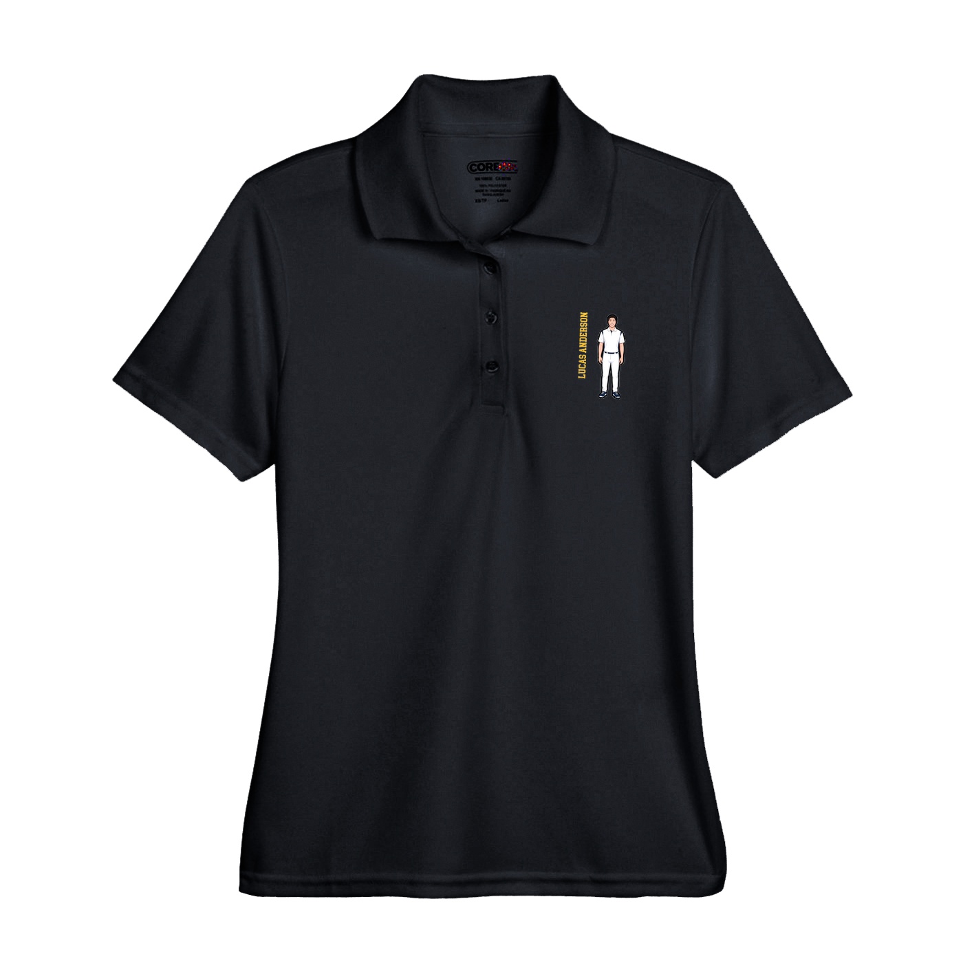 Womens Performance Polo — Name Vertical in Black