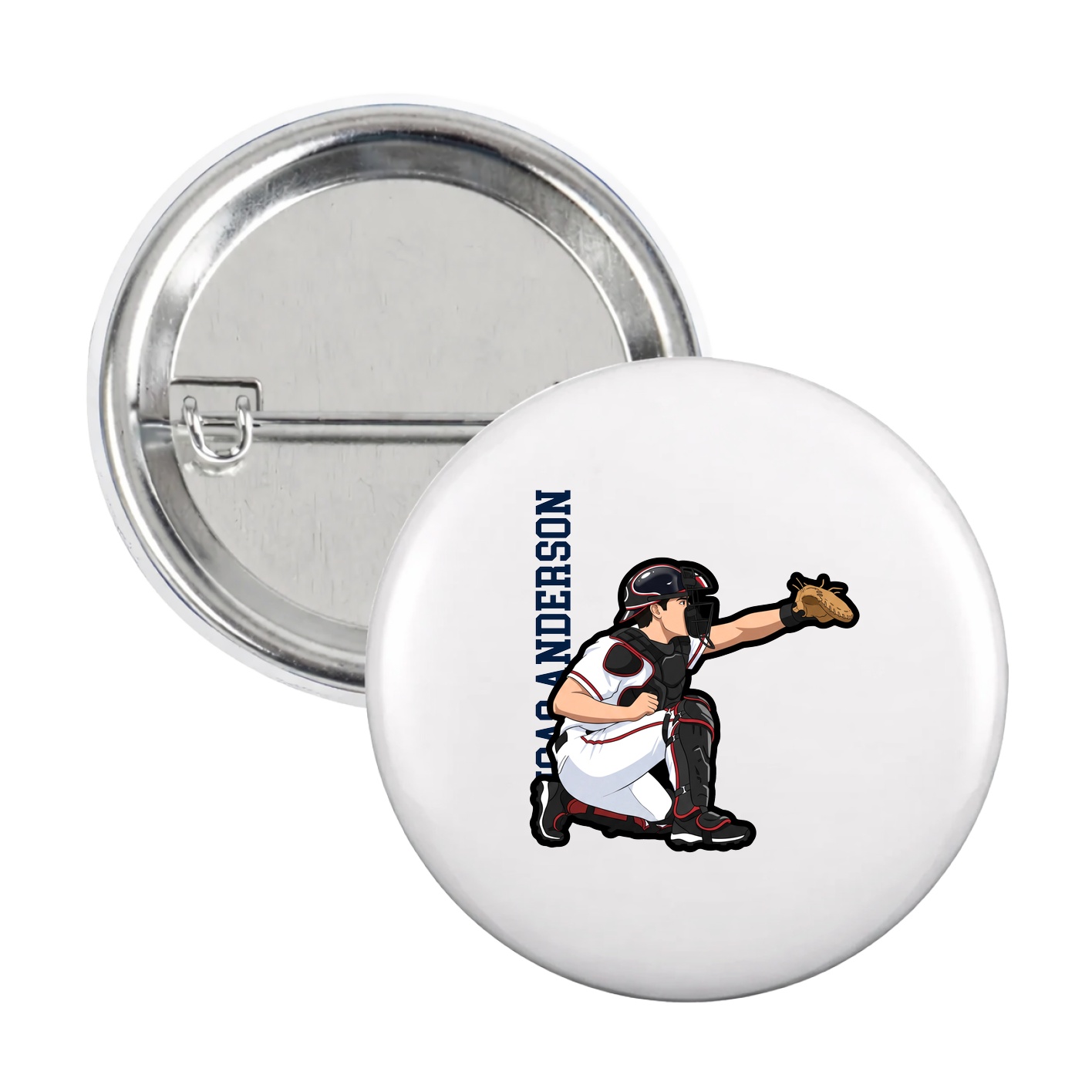 Game Day Button — Name Vertical in White