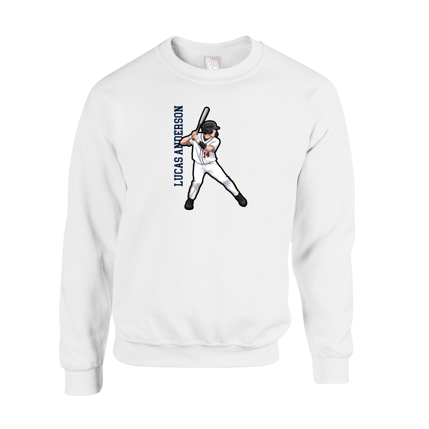 Fleece Crew — Name Vertical in White