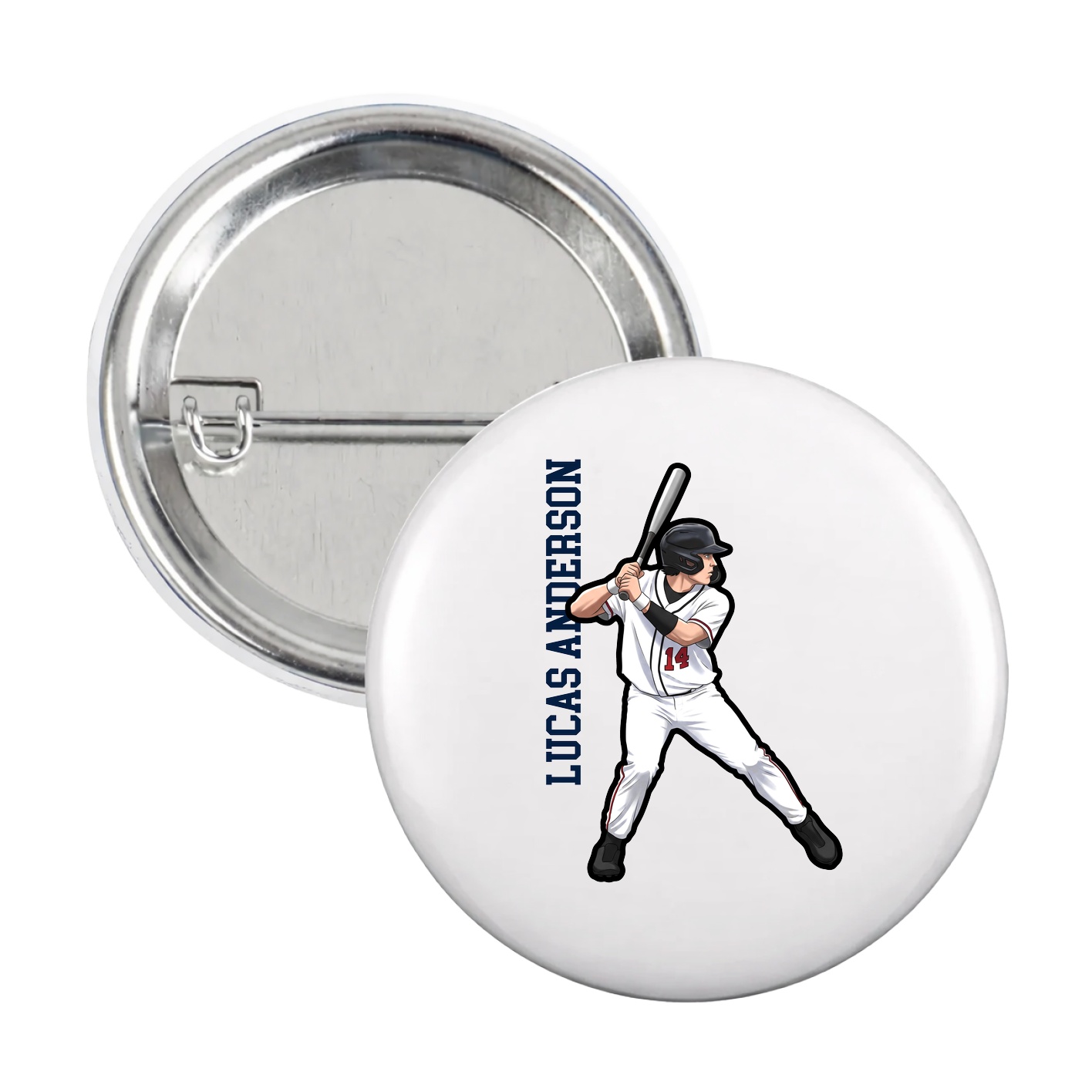Game Day Button — Name Vertical in White
