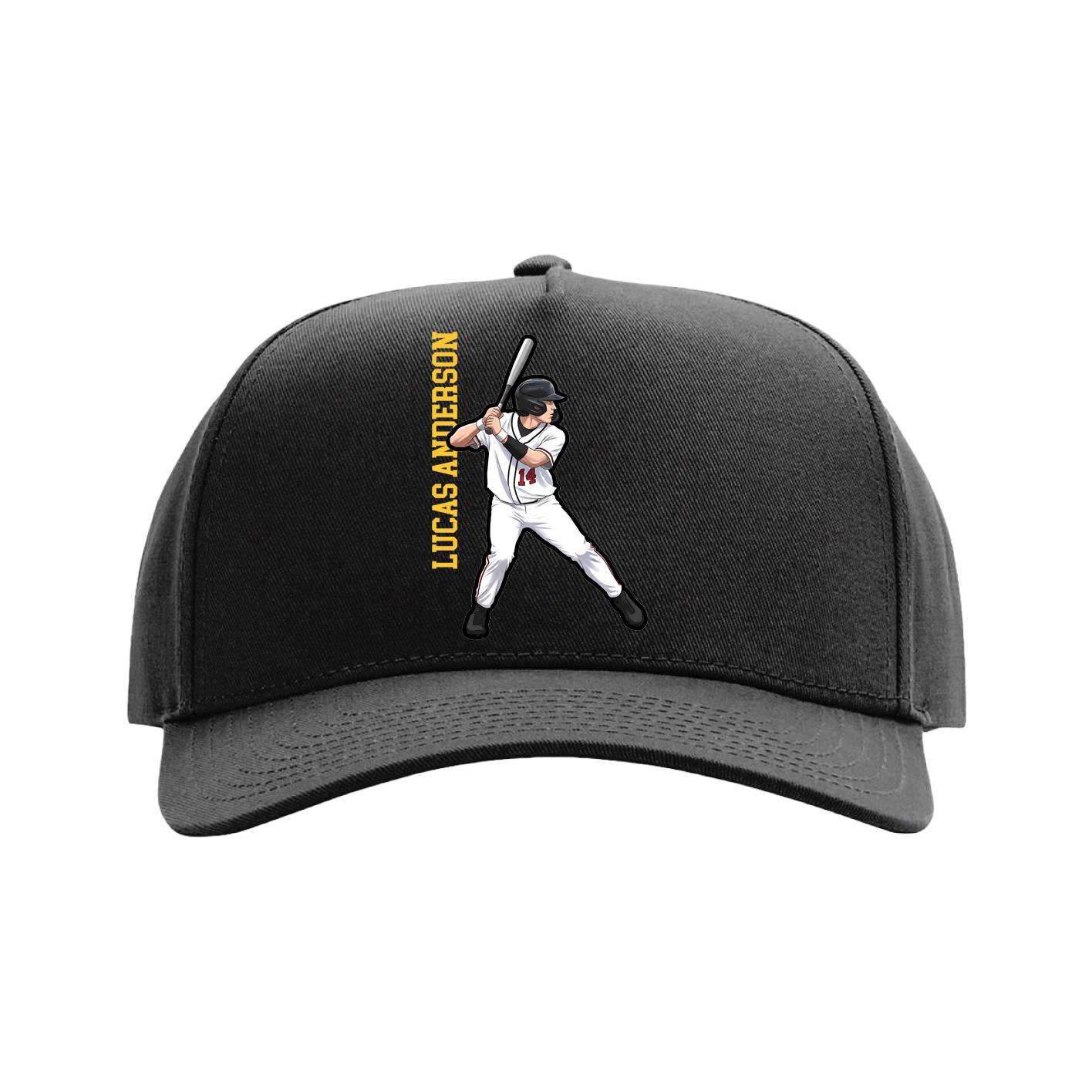 Full Fabric Five-Panel Champ Cap — Name Vertical in Black