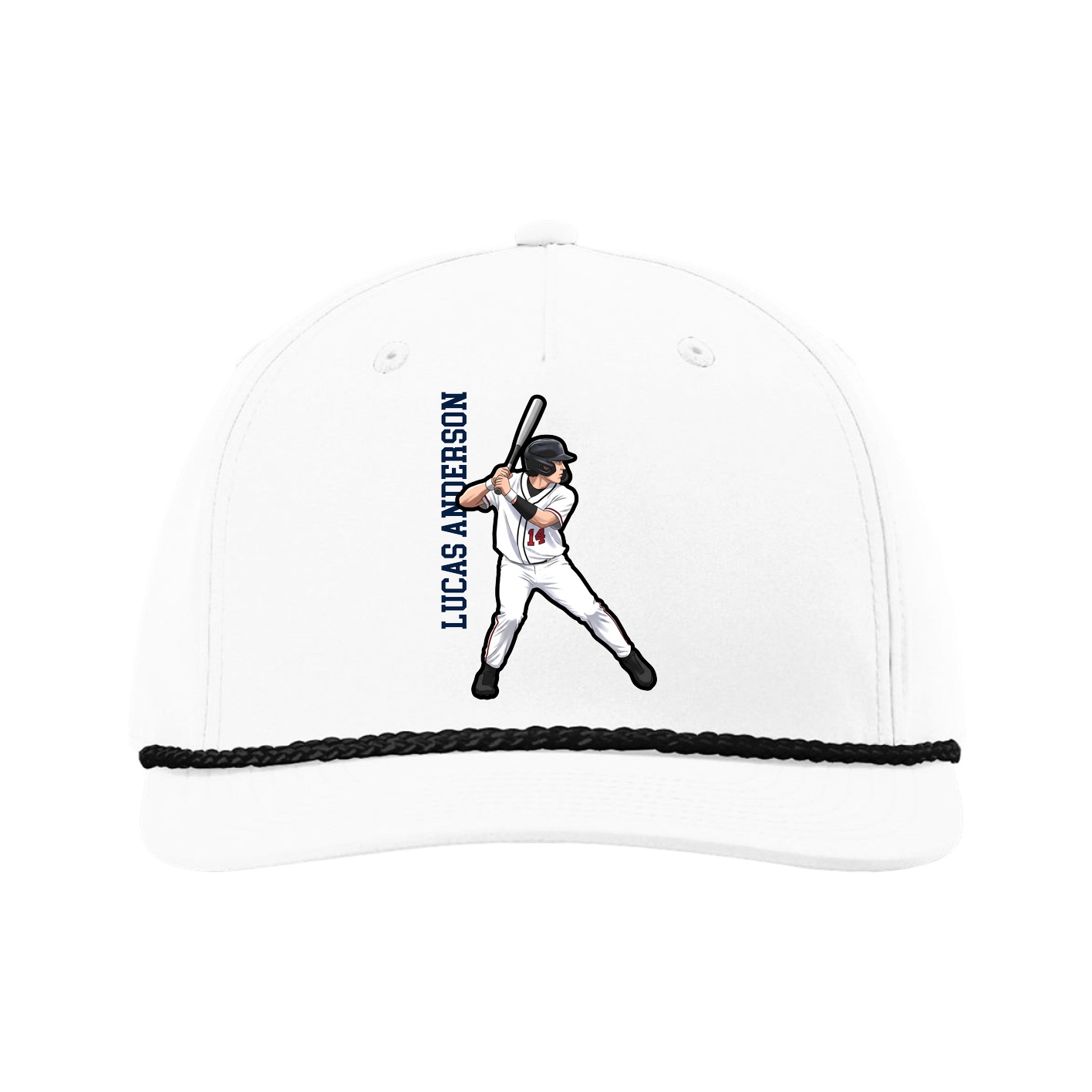 Five-Panel Classic Rope Cap — Name Vertical in White