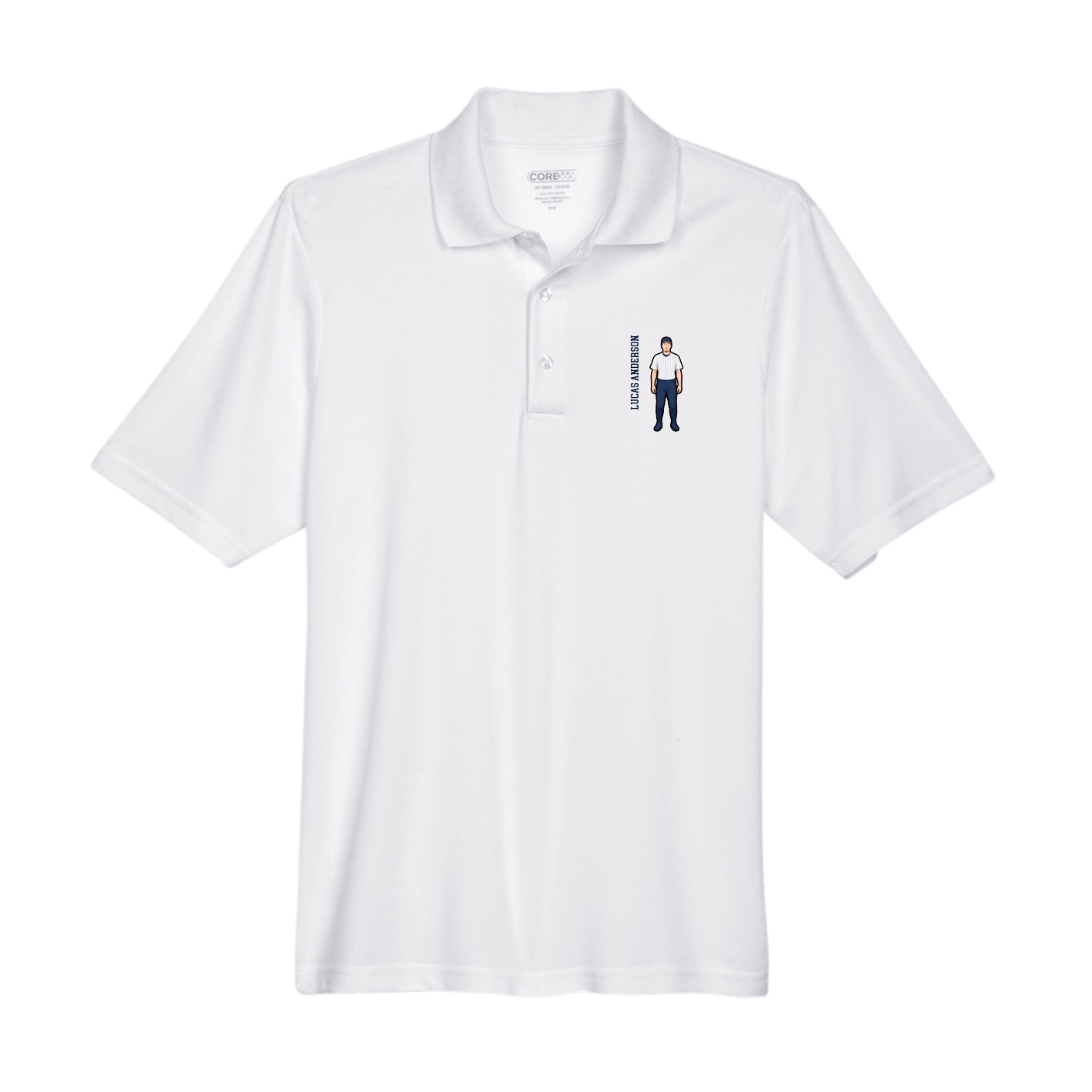 Performance Polo — Name Vertical in White