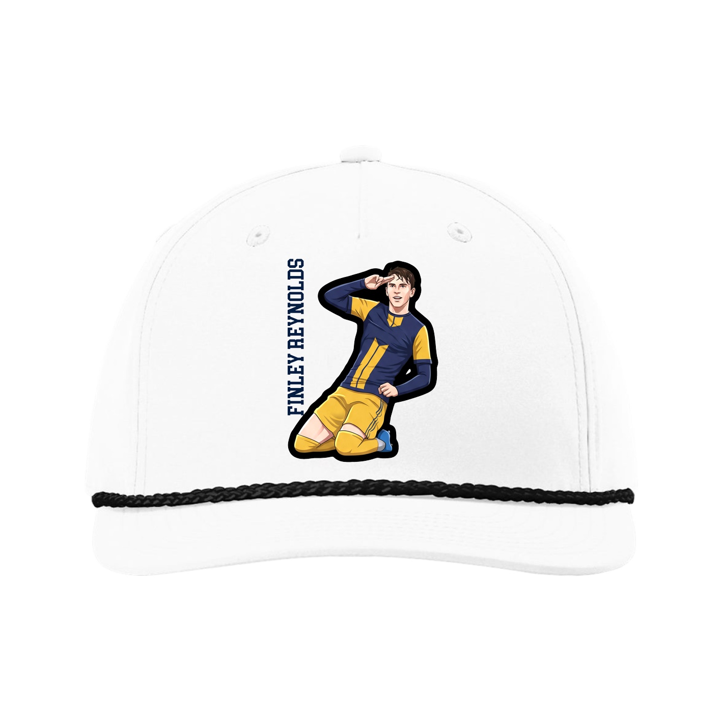 Five-Panel Classic Rope Cap — Name Vertical in White
