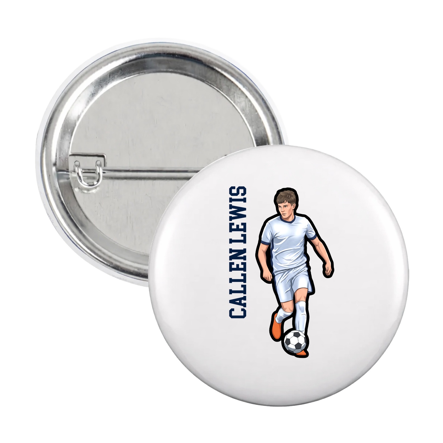 Game Day Button — Name Vertical in White