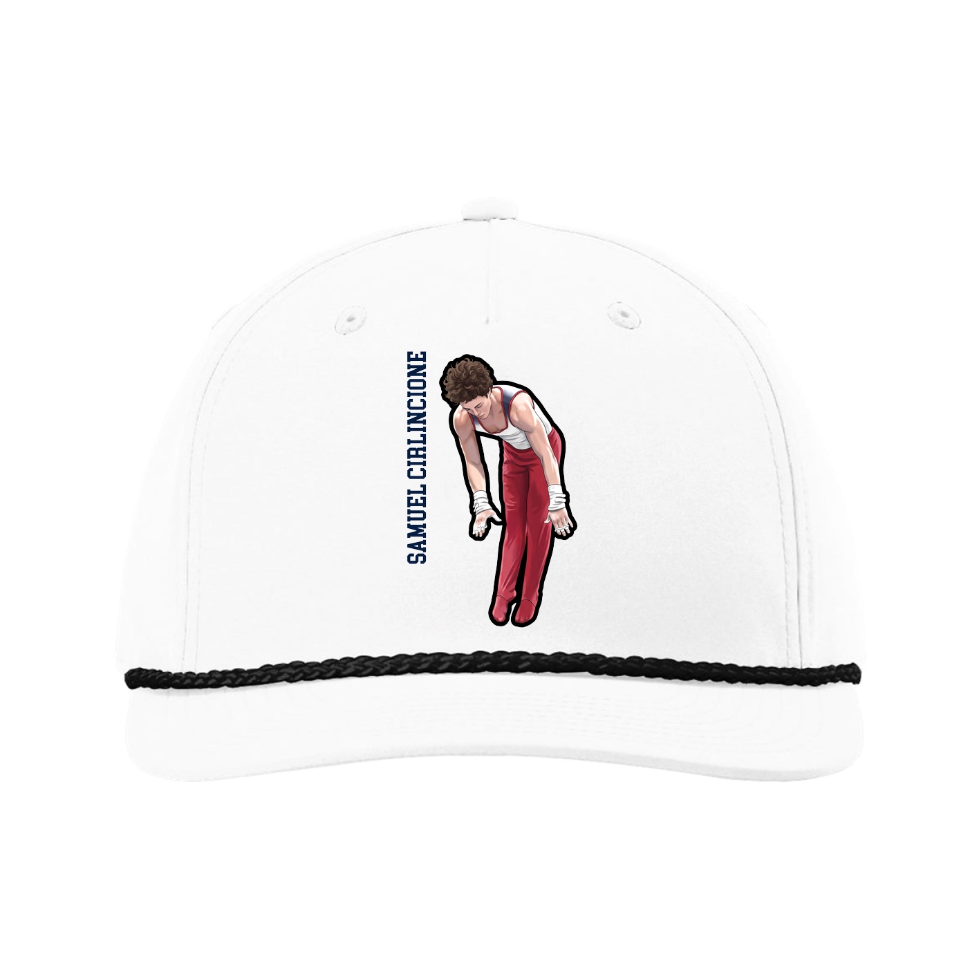 Five-Panel Classic Rope Cap — Name Vertical in White