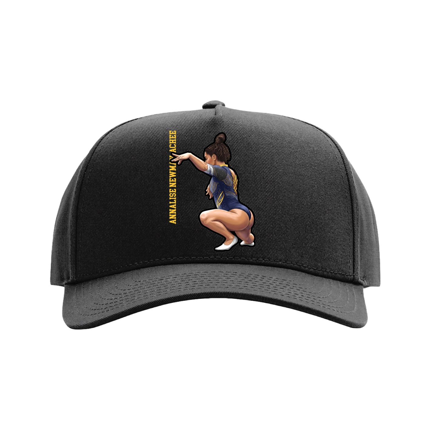 Full Fabric Five-Panel Champ Cap — Name Vertical in Black