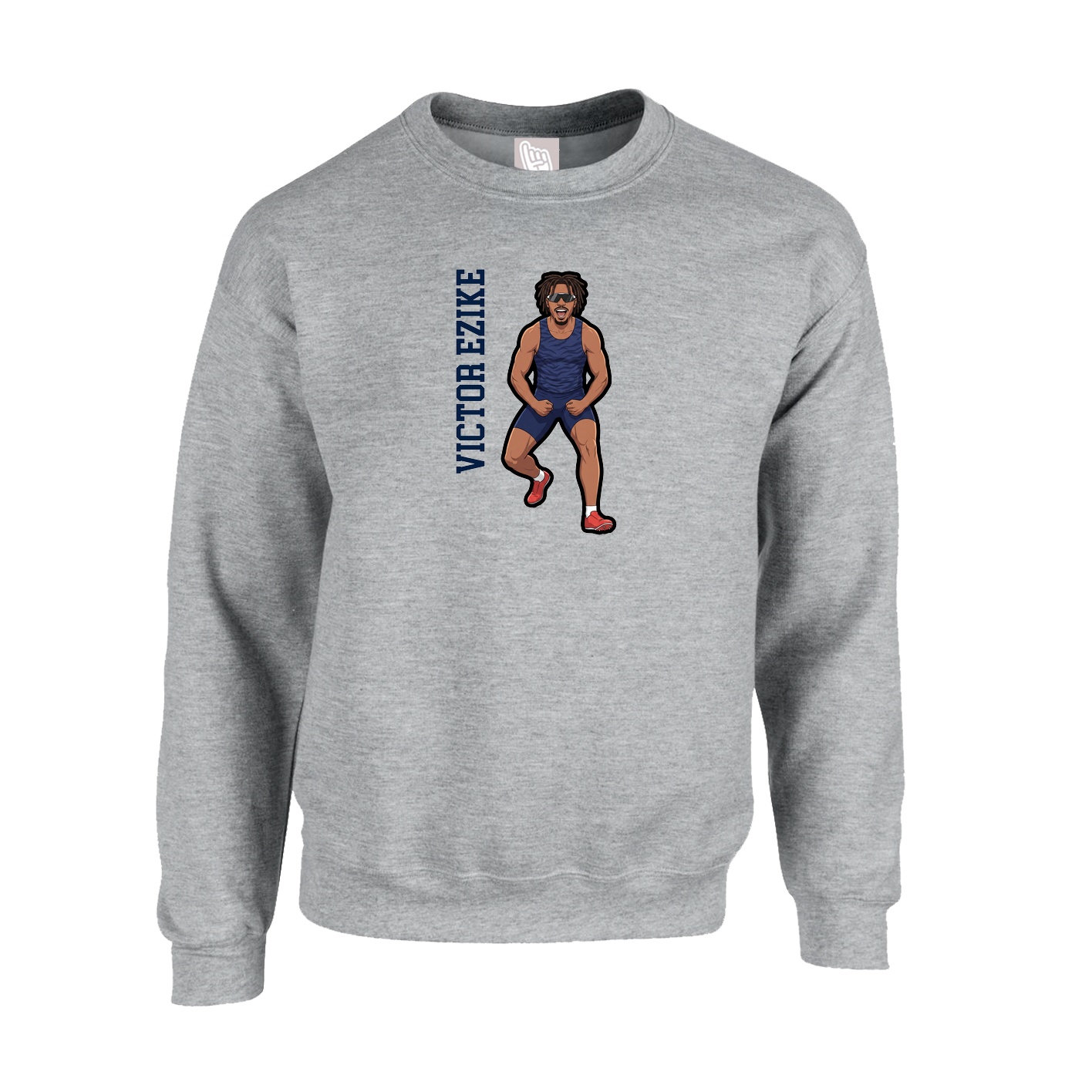 Fleece Crew — Name Vertical in Grey