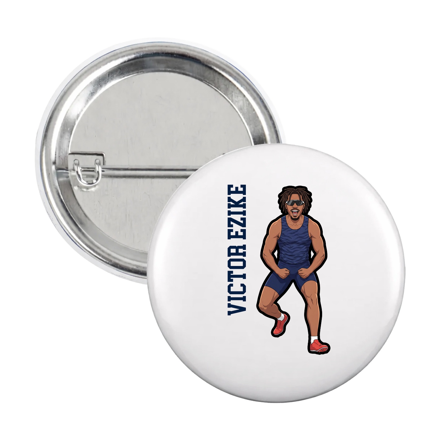 Game Day Button — Name Vertical in White