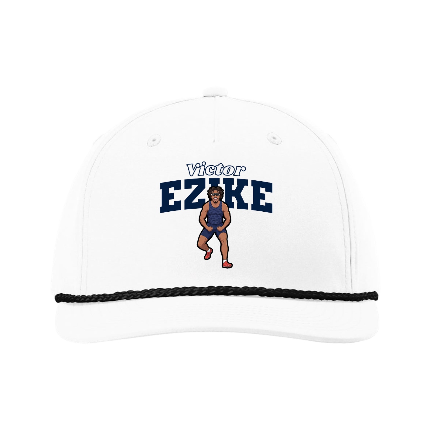 Five-Panel Classic Rope Cap — Name Arch in White