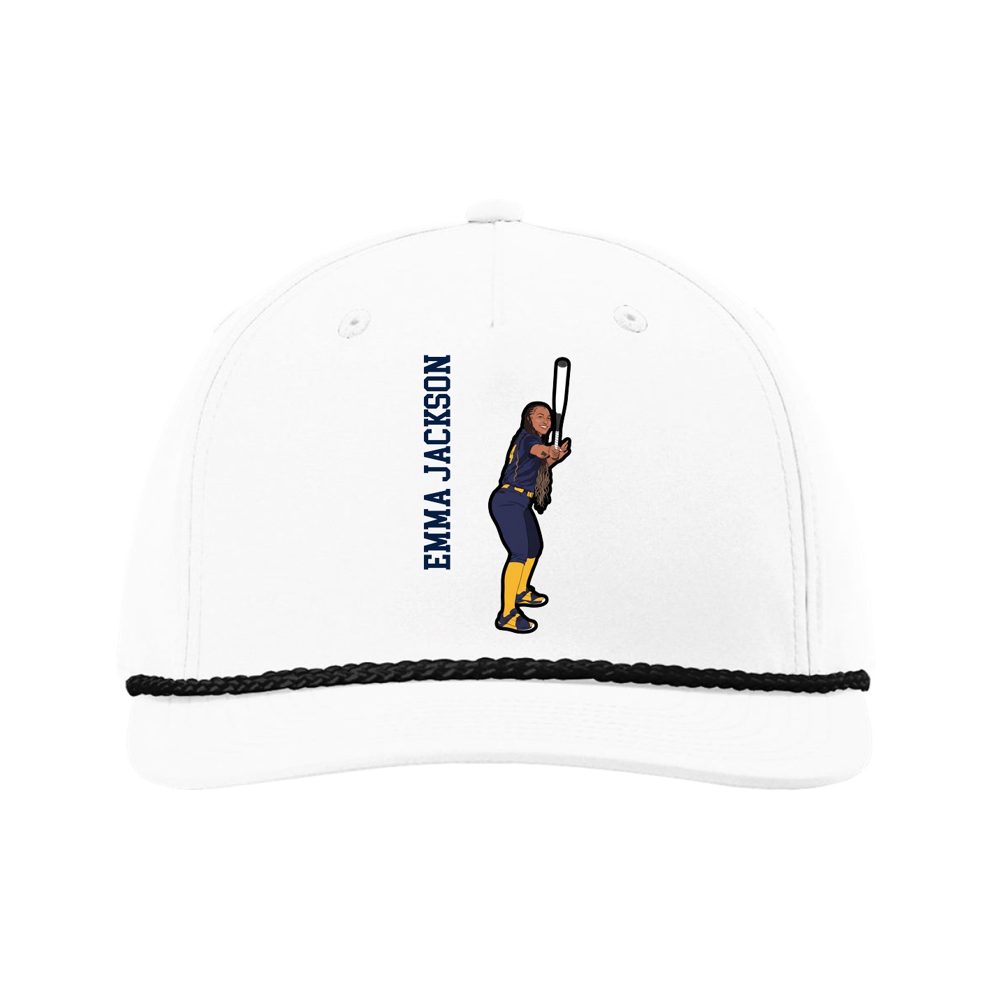 Five-Panel Classic Rope Cap — Name Vertical in White