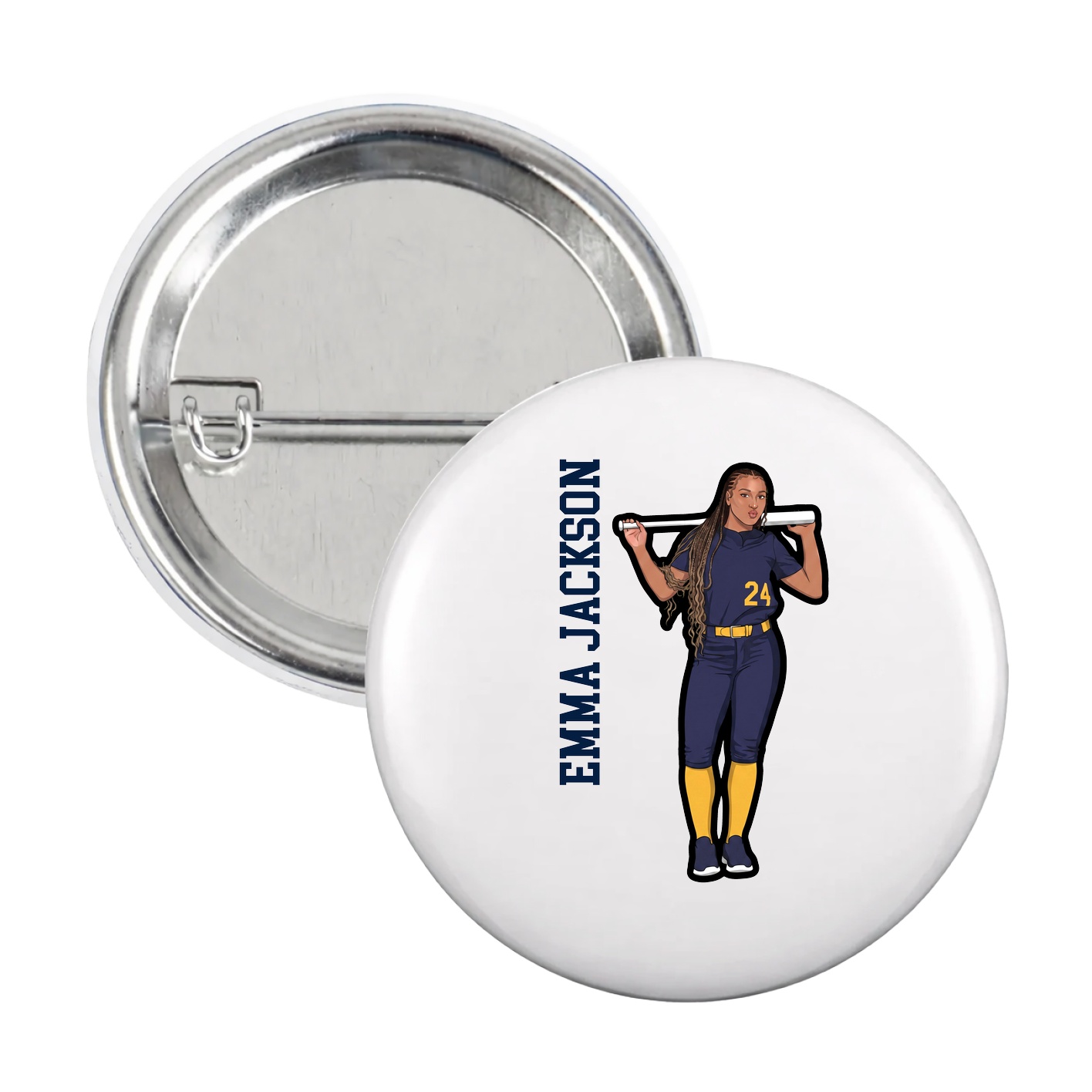 Game Day Button — Name Vertical in White