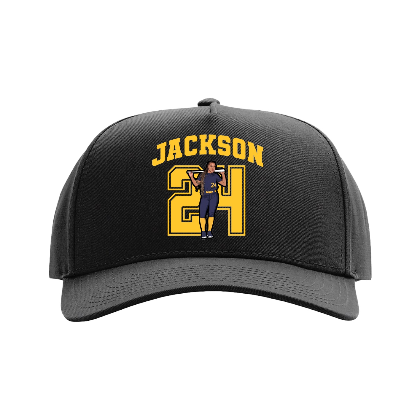 Full Fabric Five-Panel Champ Cap — Number in Black