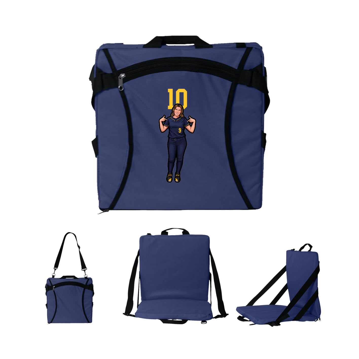 Folding Stadium Seat — Number Top in Navy
