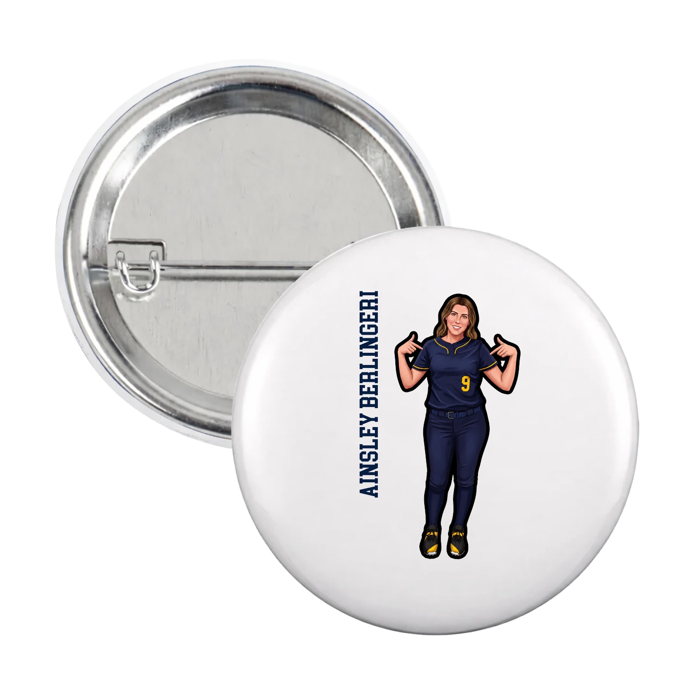 Game Day Button — Name Vertical in White