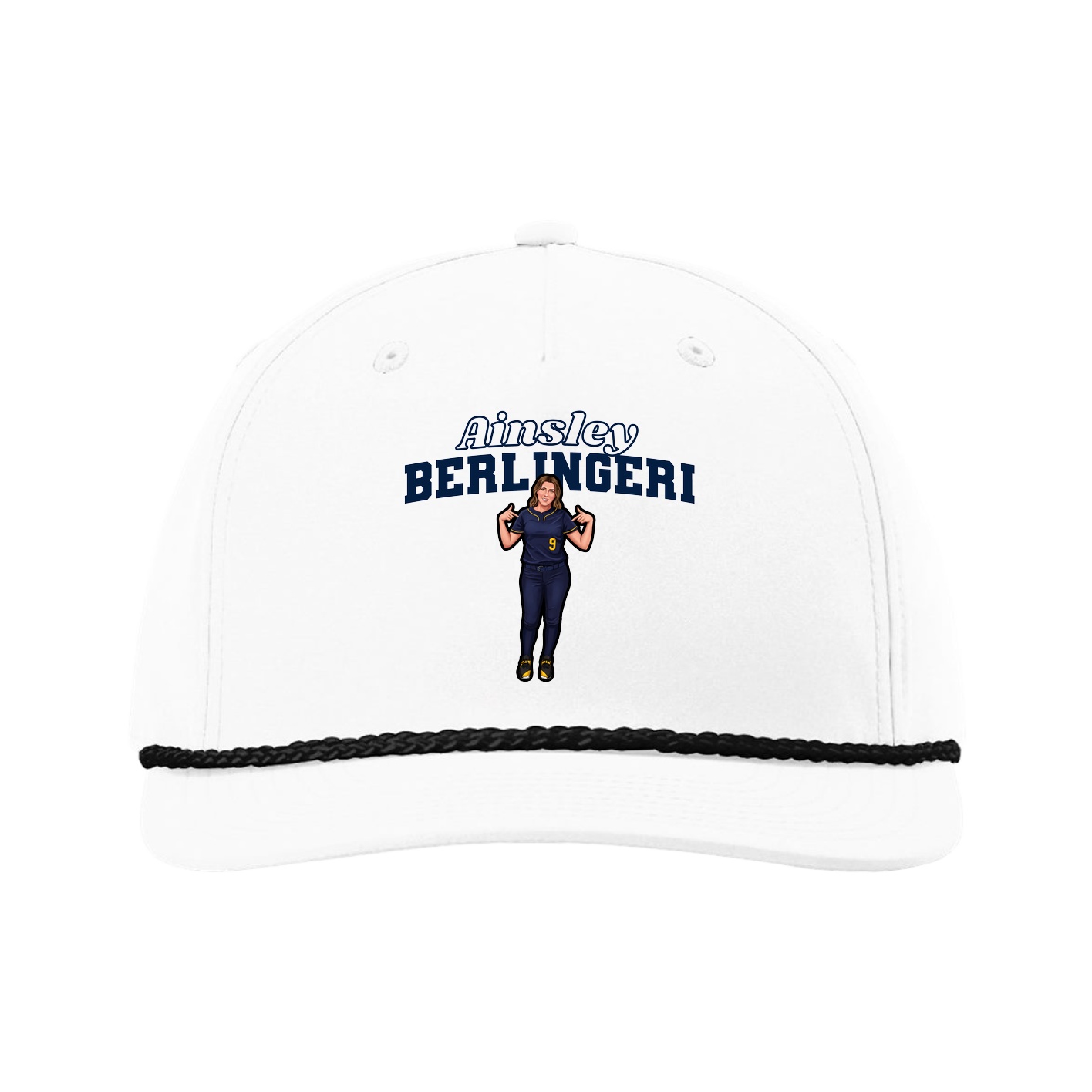 Five-Panel Classic Rope Cap — Name Arch in White