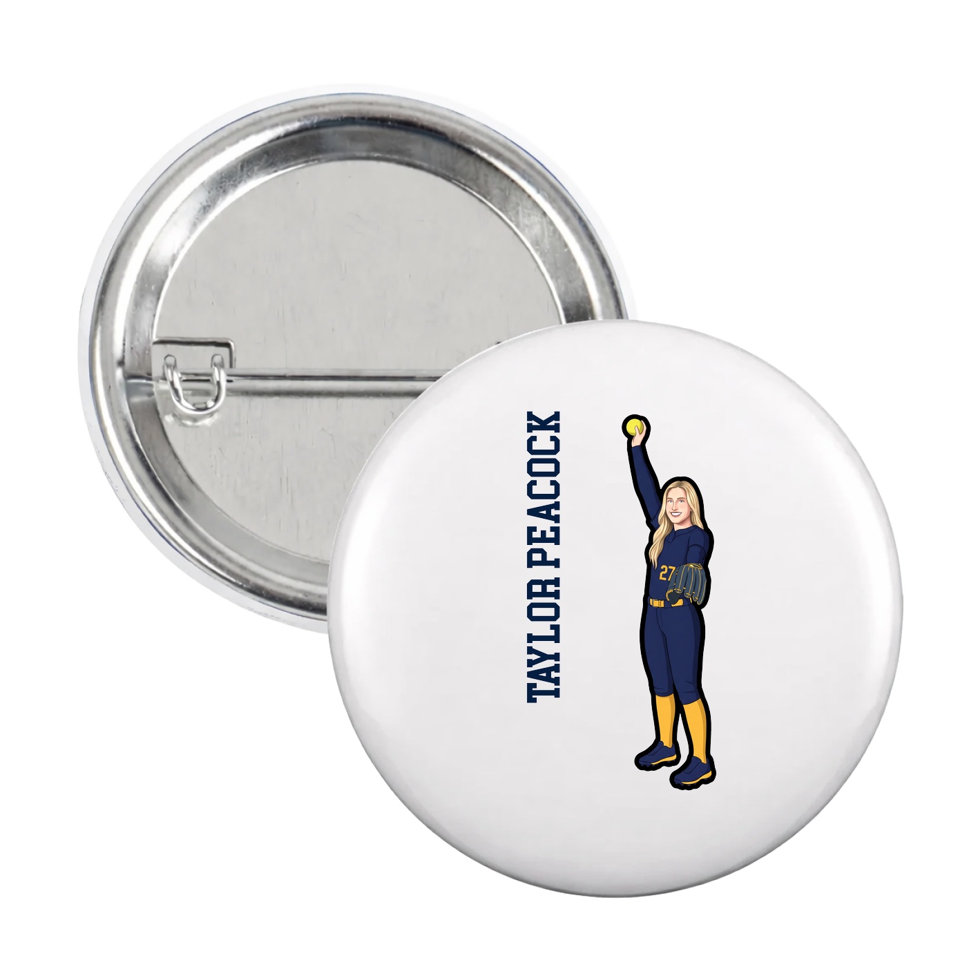Game Day Button — Name Vertical in White