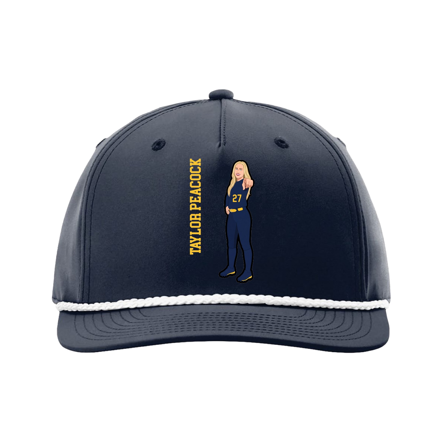 Five-Panel Classic Rope Cap — Name Vertical in Navy