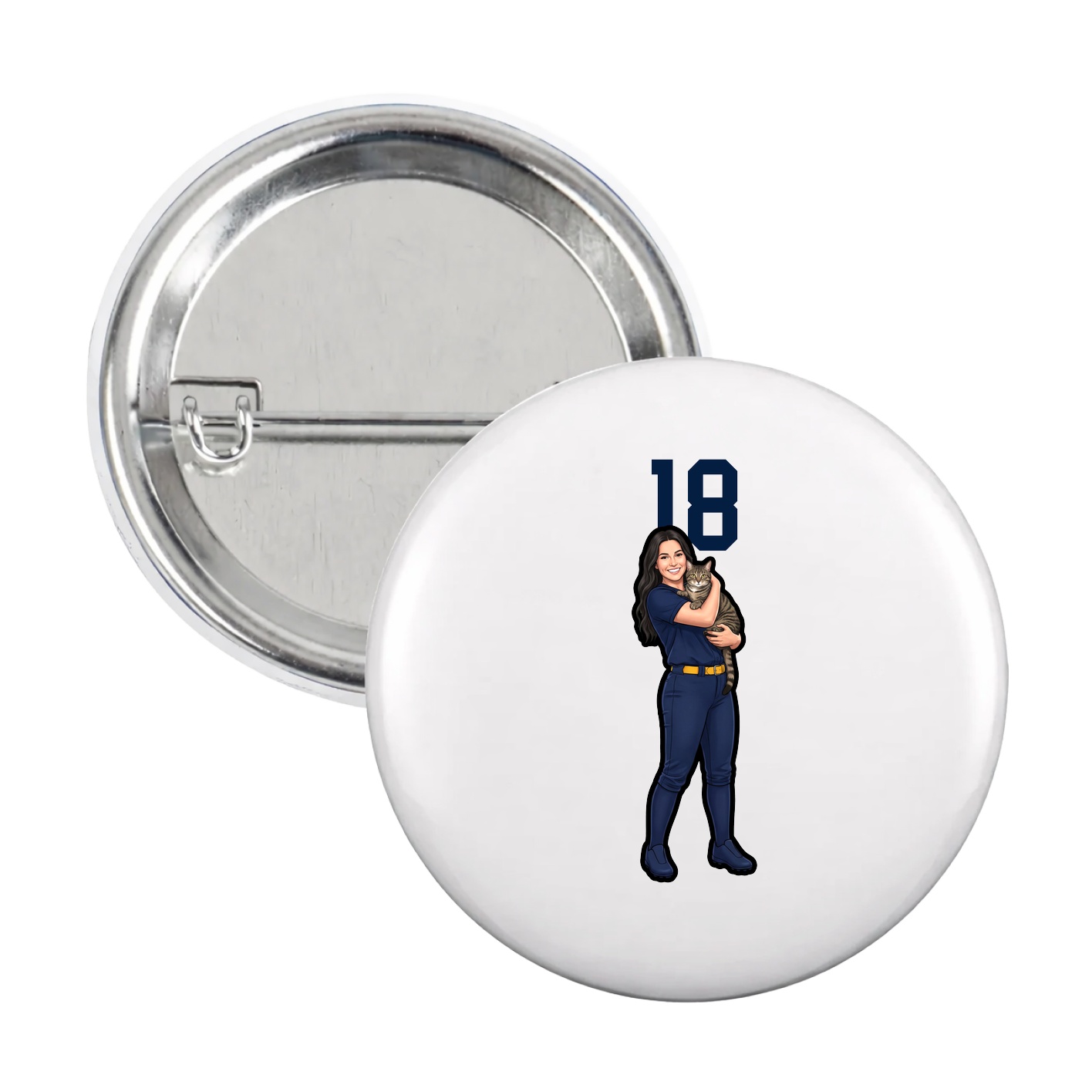 Game Day Button — Number Top in White
