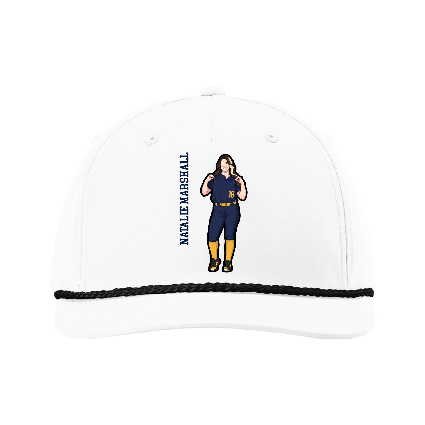Five-Panel Classic Rope Cap — Name Vertical in White