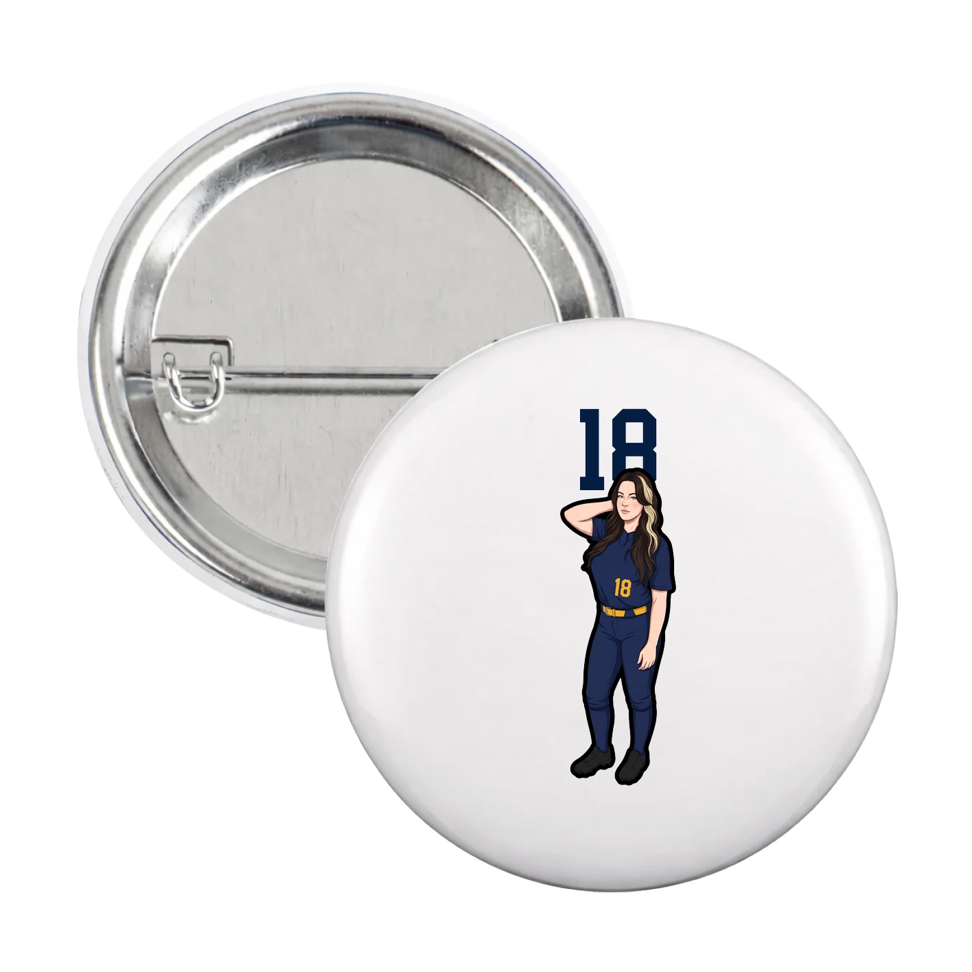 Game Day Button — Number Top in White