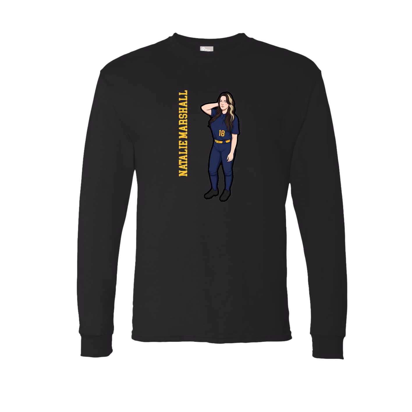 Long Sleeve Tee — Name Vertical in Black