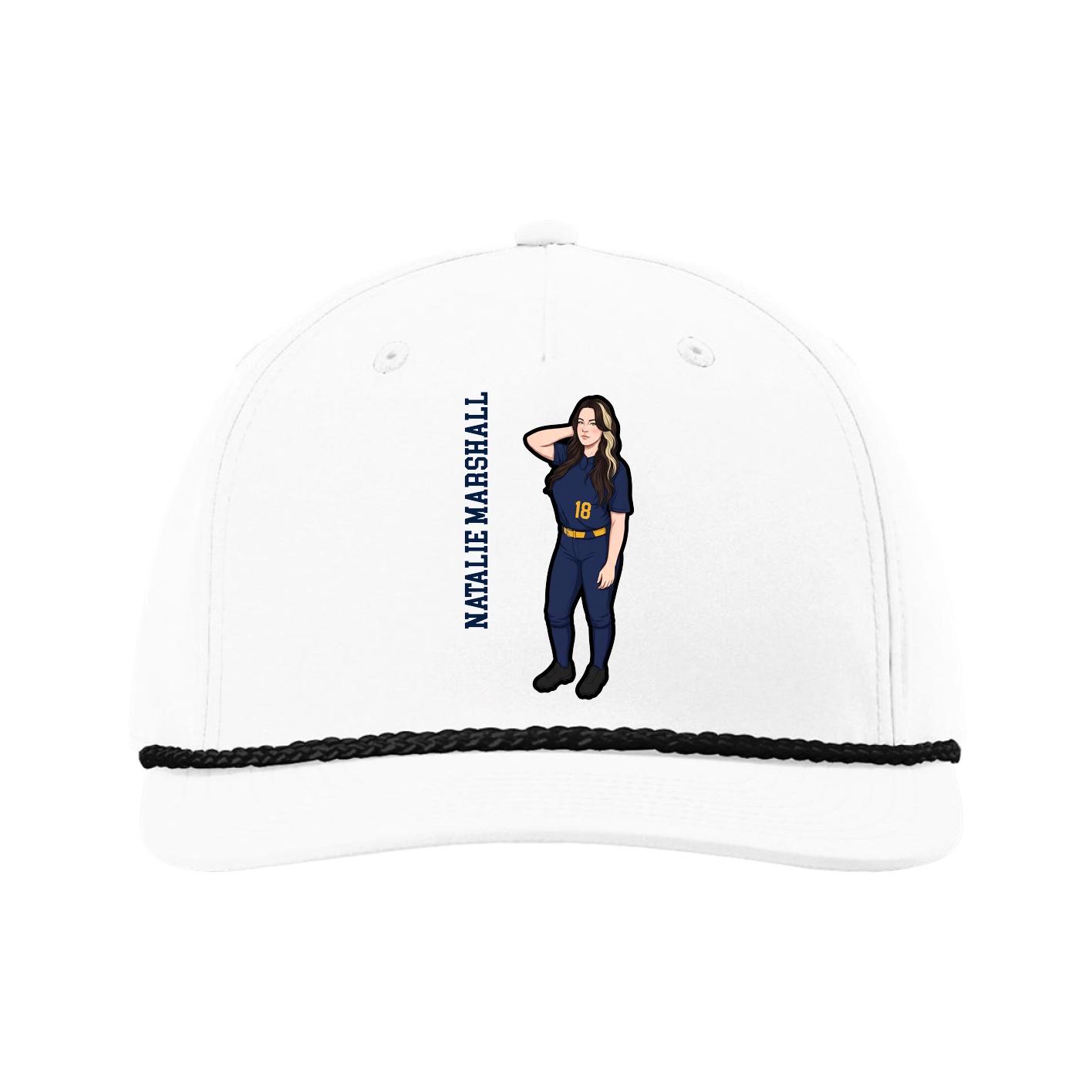 Five-Panel Classic Rope Cap — Name Vertical in White