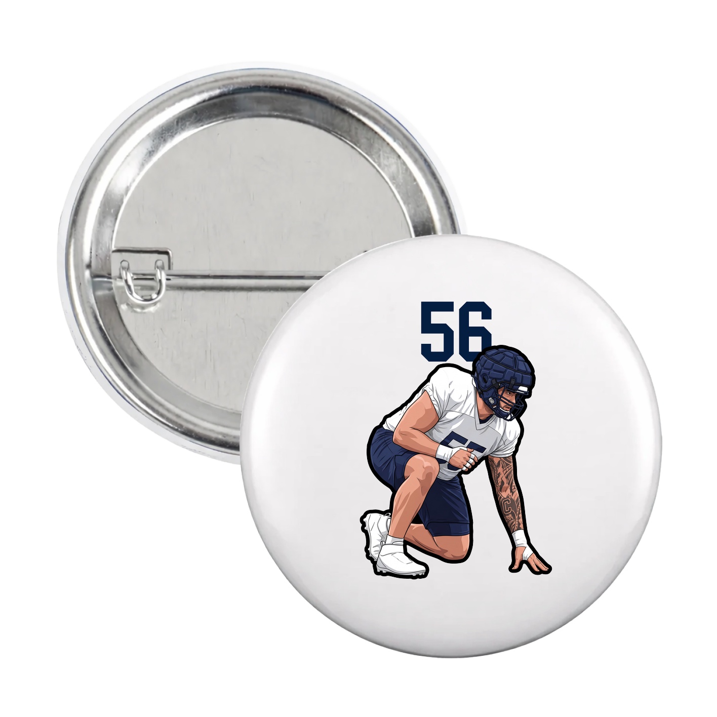 Game Day Button — Number Top in White