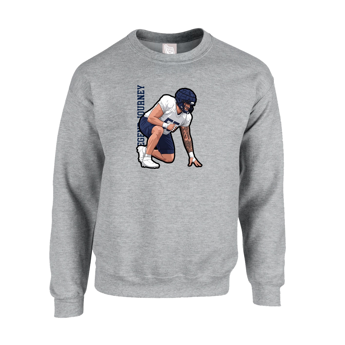 Fleece Crew — Name Vertical in Grey