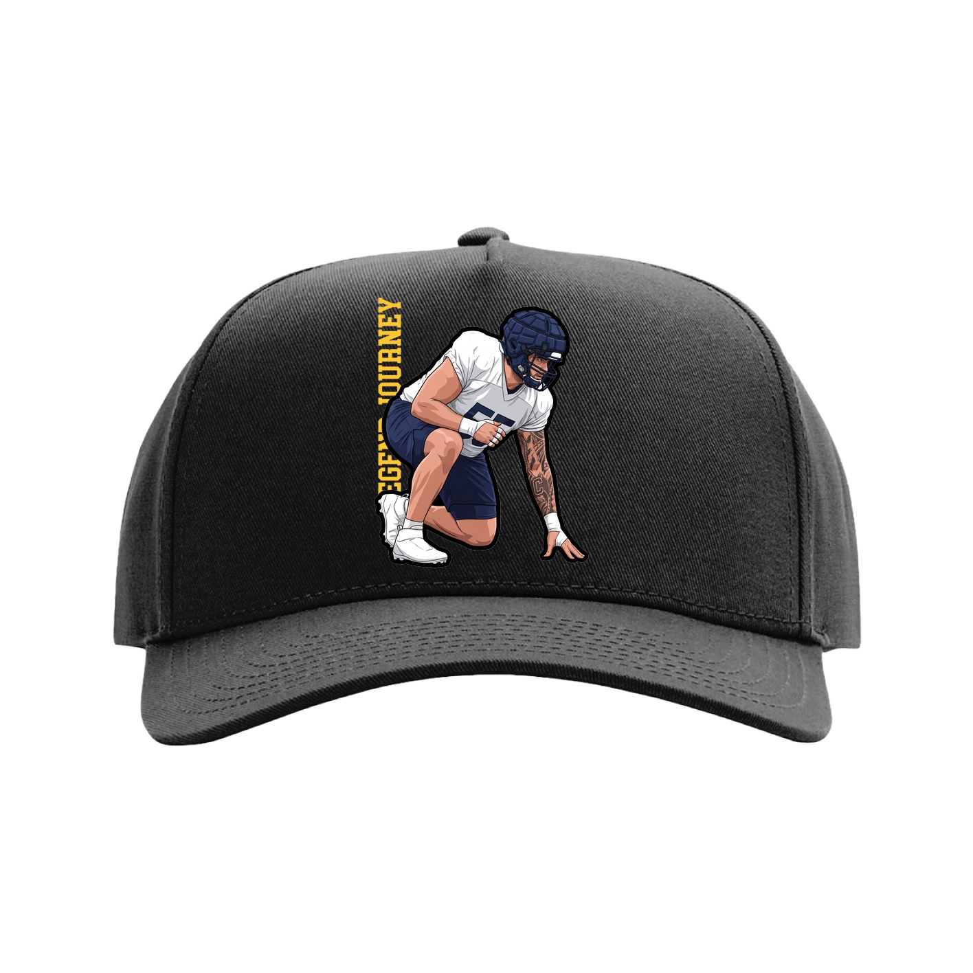 Full Fabric Five-Panel Champ Cap — Name Vertical in Black