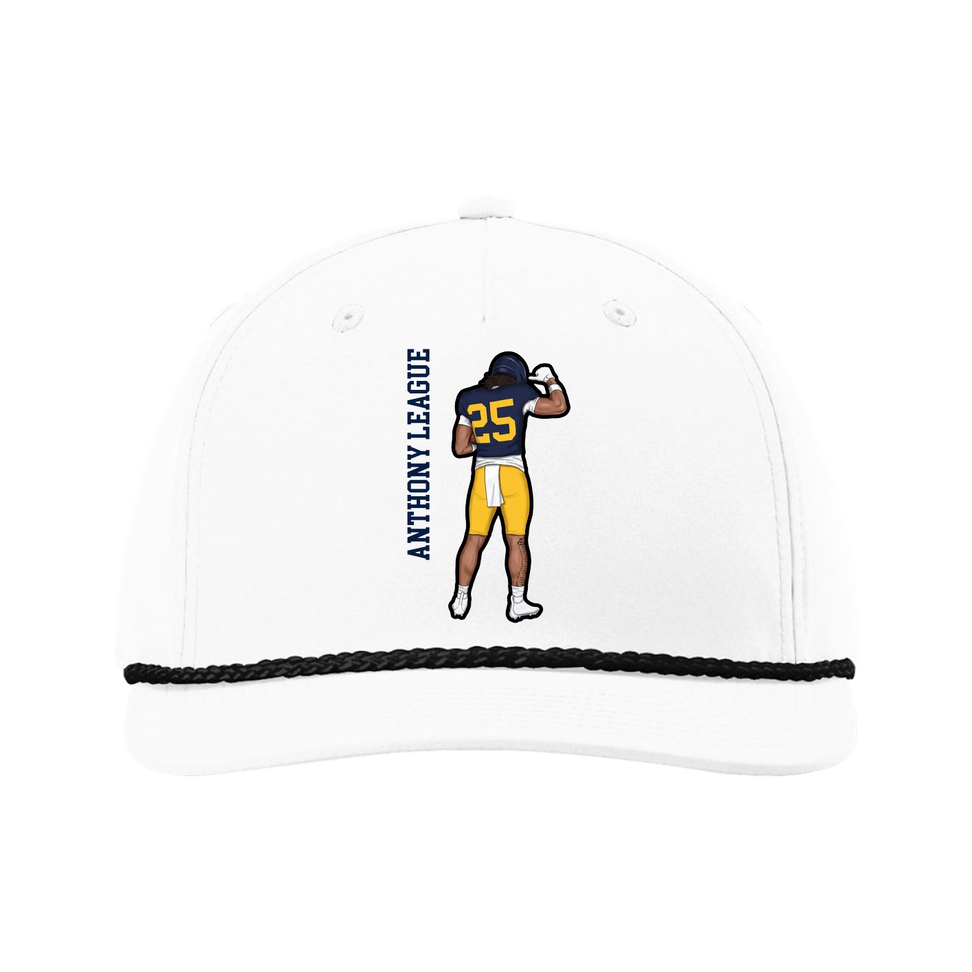 Five-Panel Classic Rope Cap — Name Vertical in White