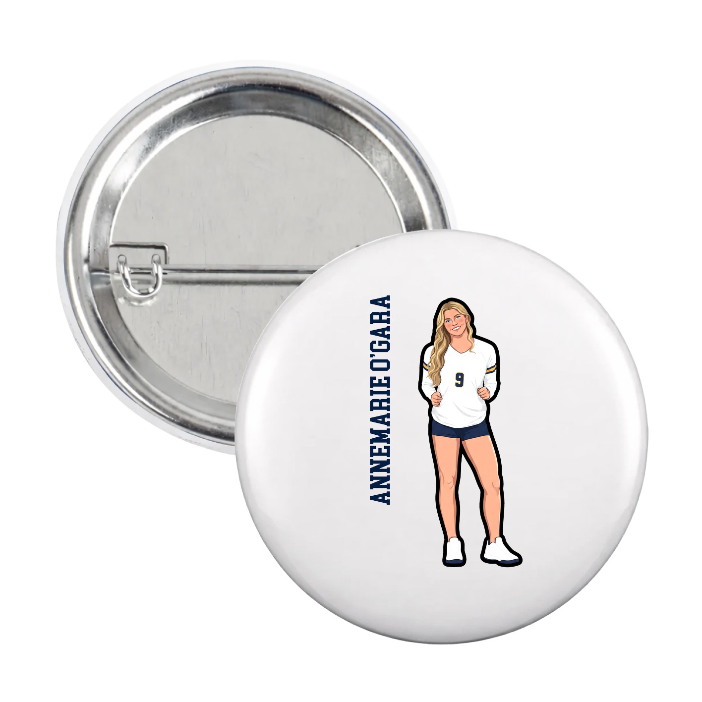 Game Day Button — Name Vertical in White