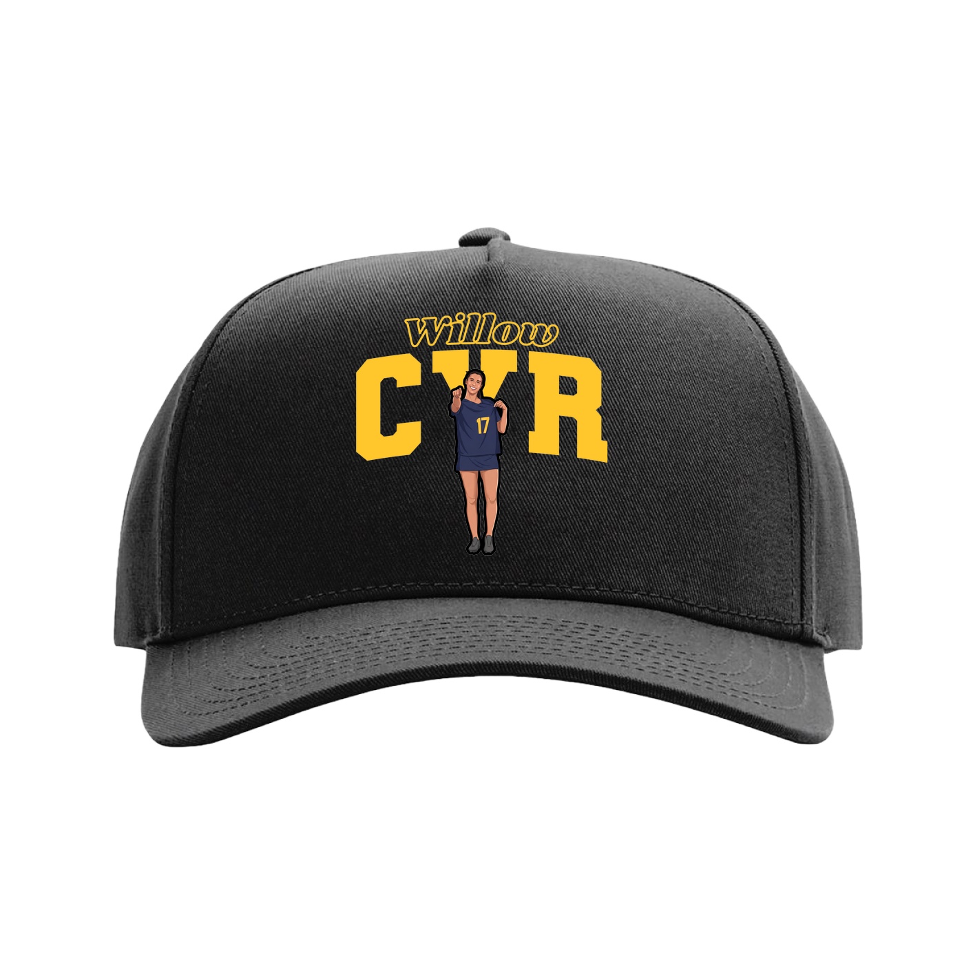 Full Fabric Five-Panel Champ Cap — Name Arch in Black