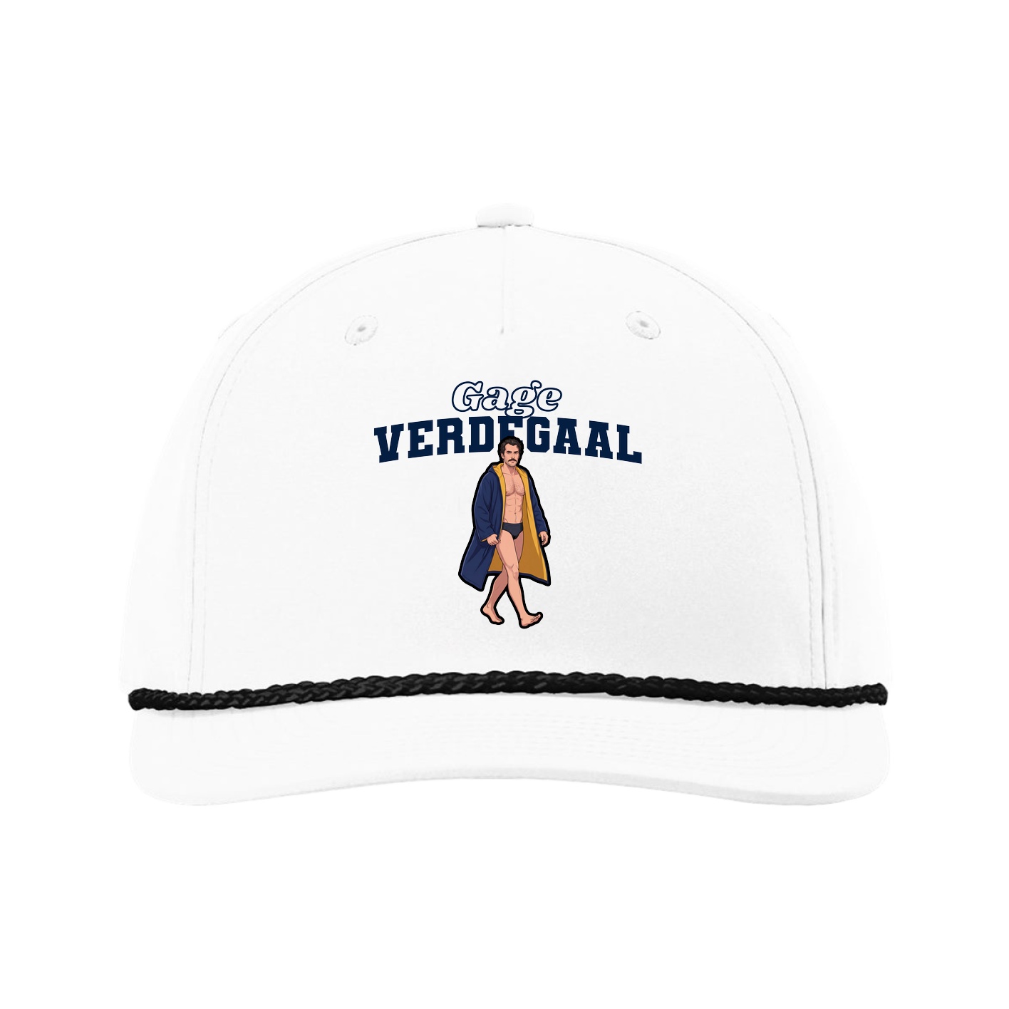 Five-Panel Classic Rope Cap — Name Arch in White