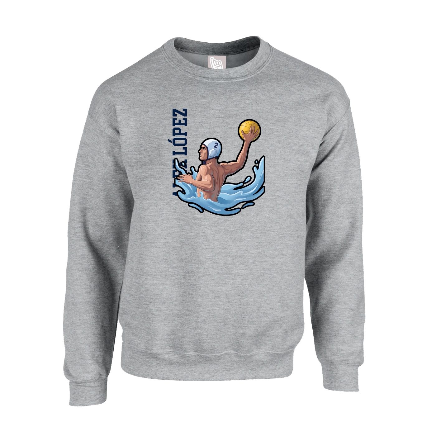 Fleece Crew — Name Vertical in Grey