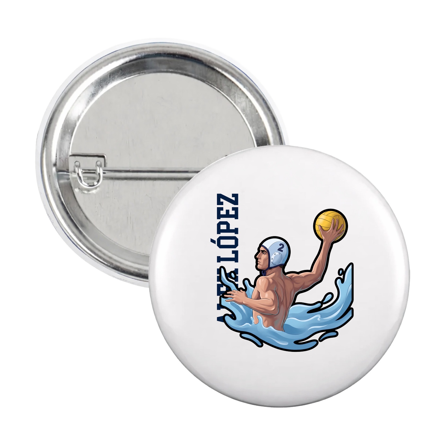 Game Day Button — Name Vertical in White