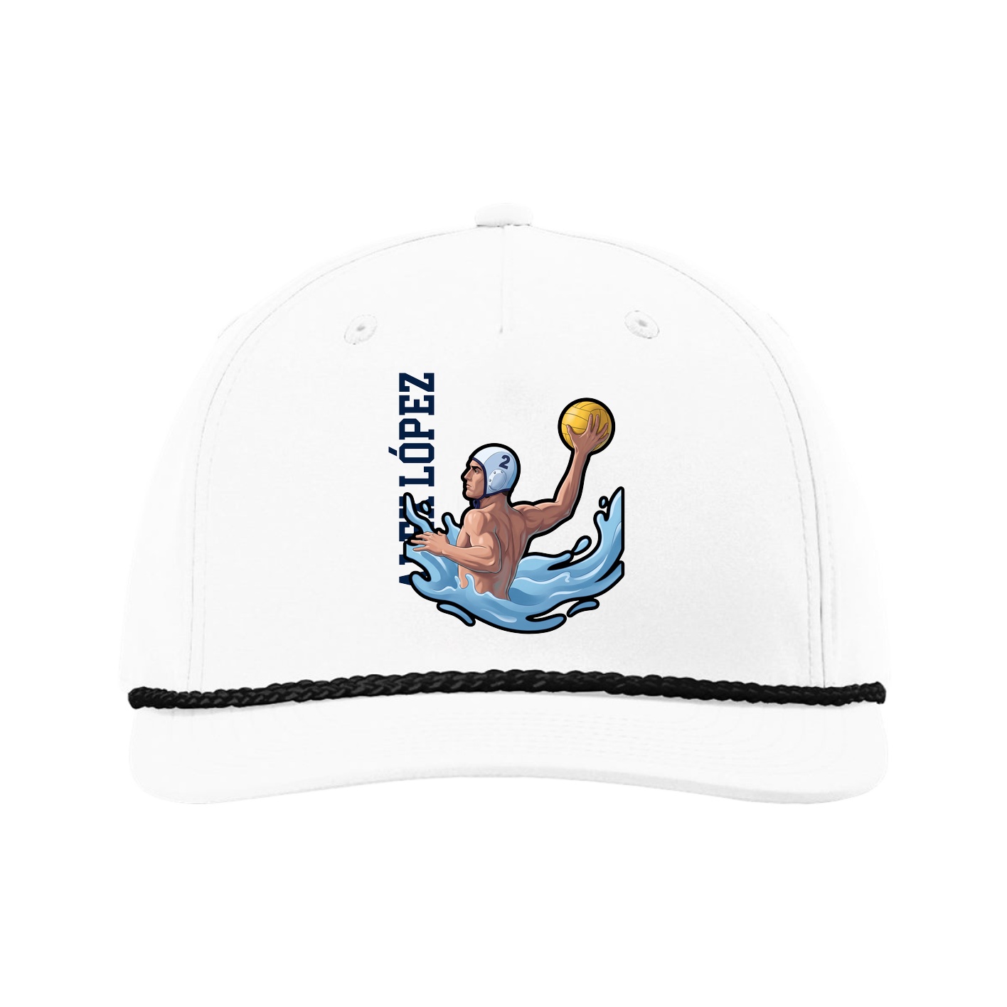 Five-Panel Classic Rope Cap — Name Vertical in White