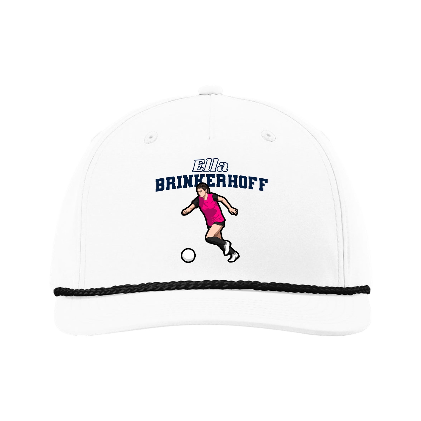Five-Panel Classic Rope Cap — Name Arch in White