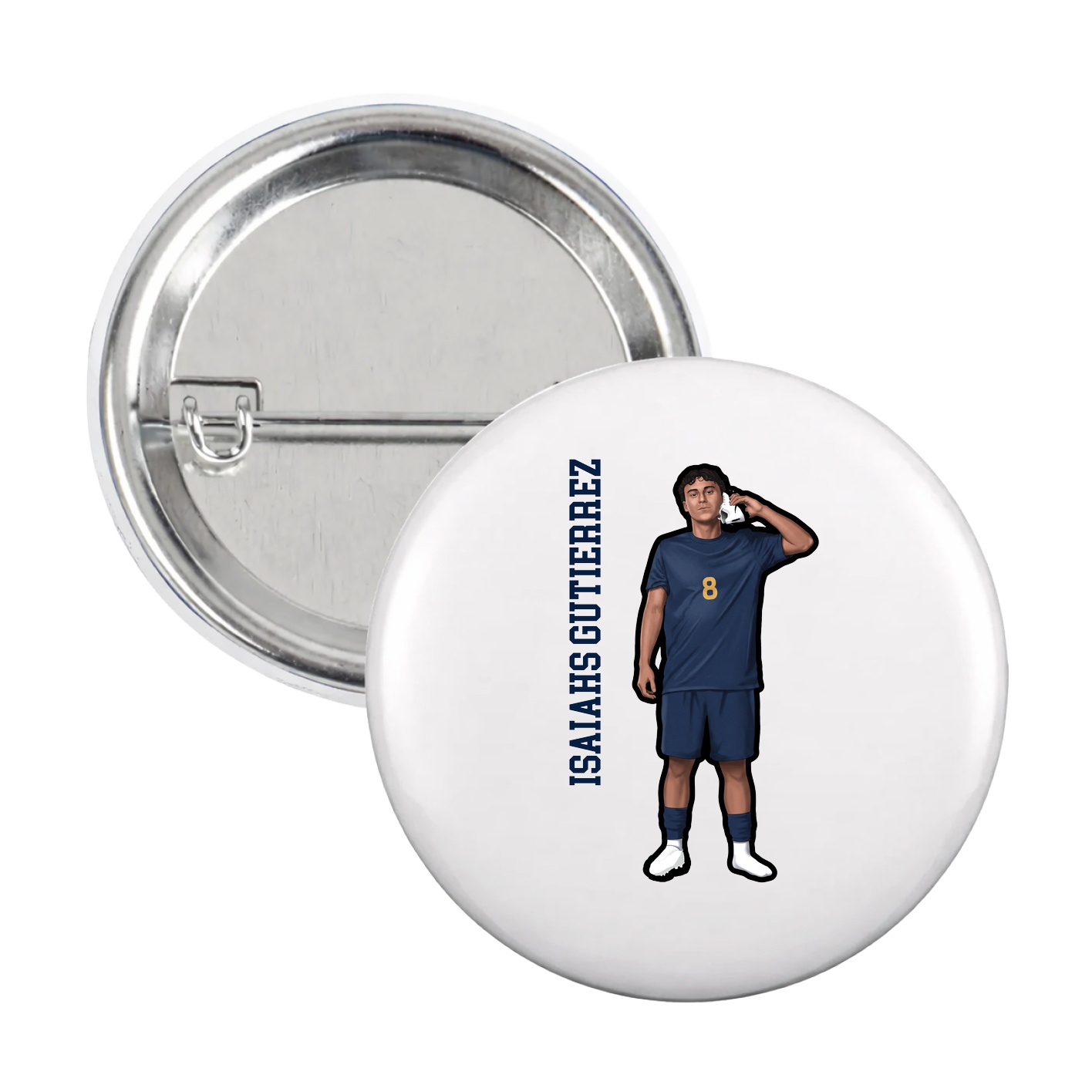 Game Day Button — Name Vertical in White