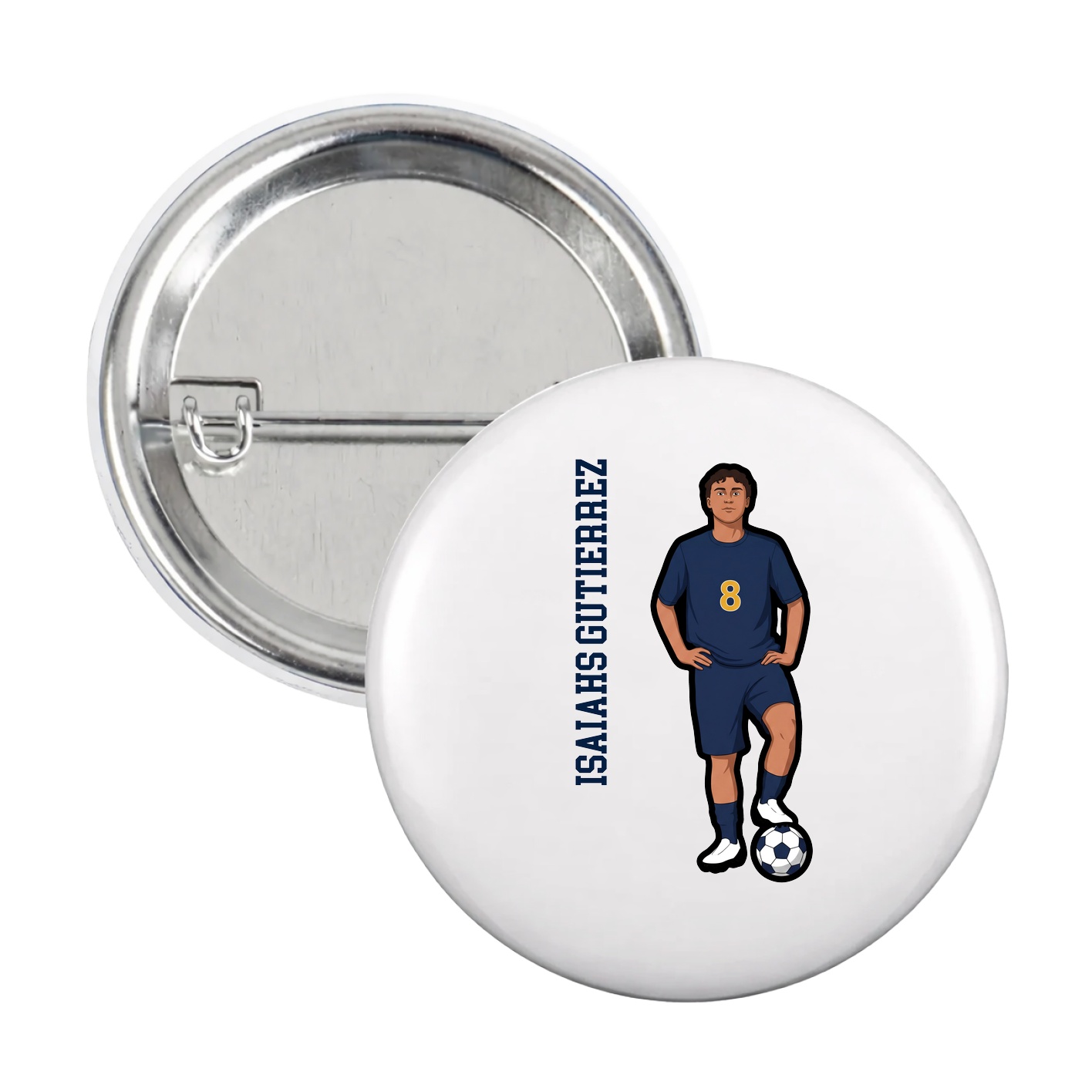 Game Day Button — Name Vertical in White