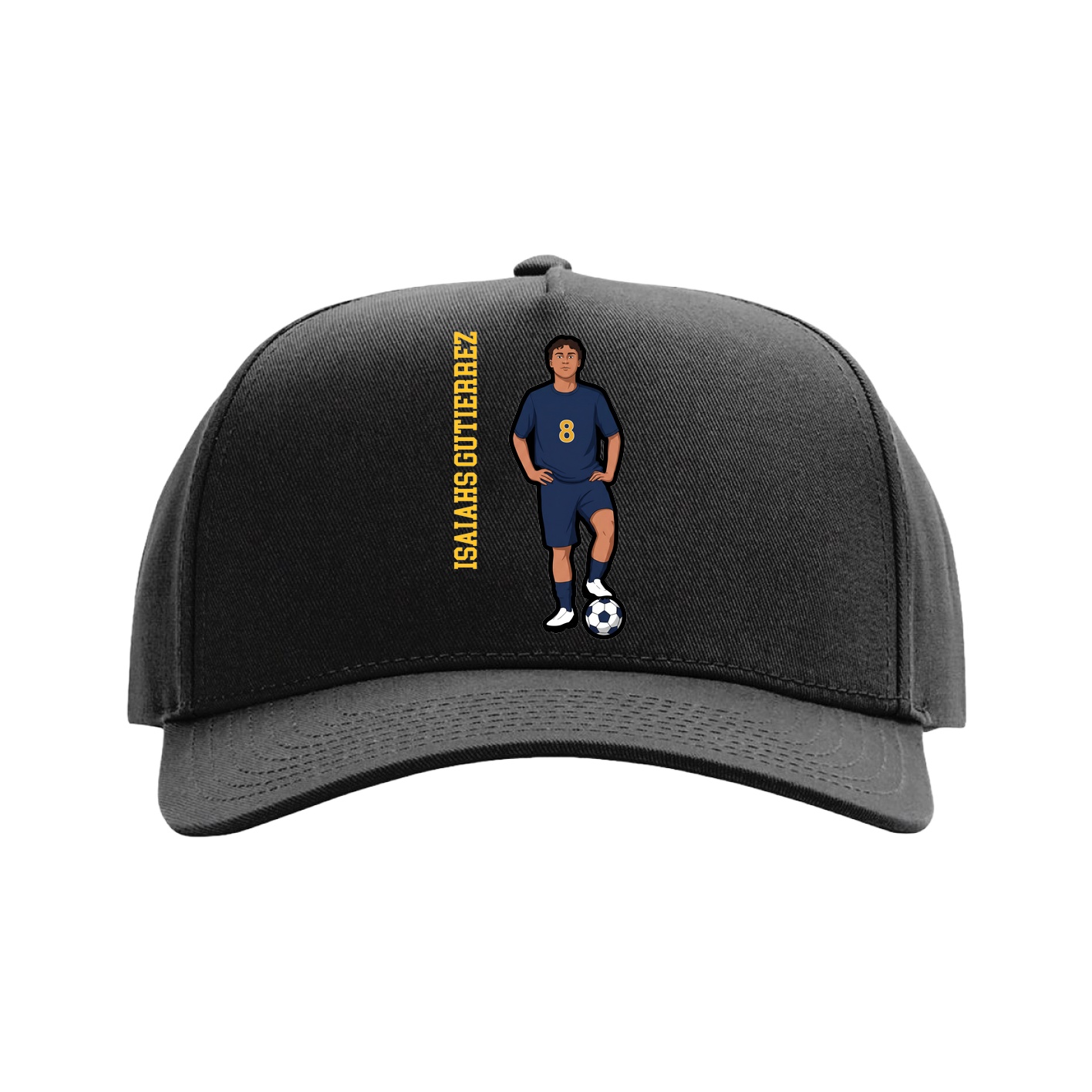 Full Fabric Five-Panel Champ Cap — Name Vertical in Black