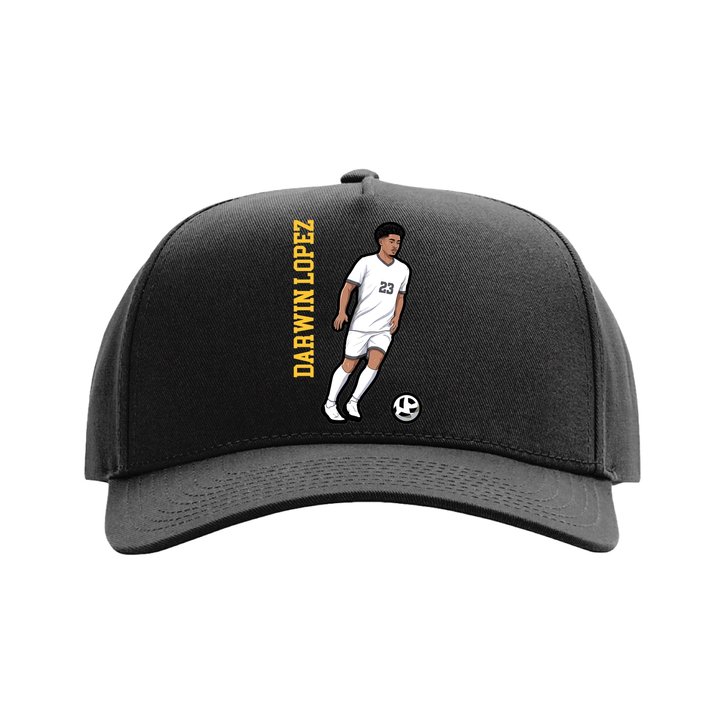 Full Fabric Five-Panel Champ Cap — Name Vertical in Black