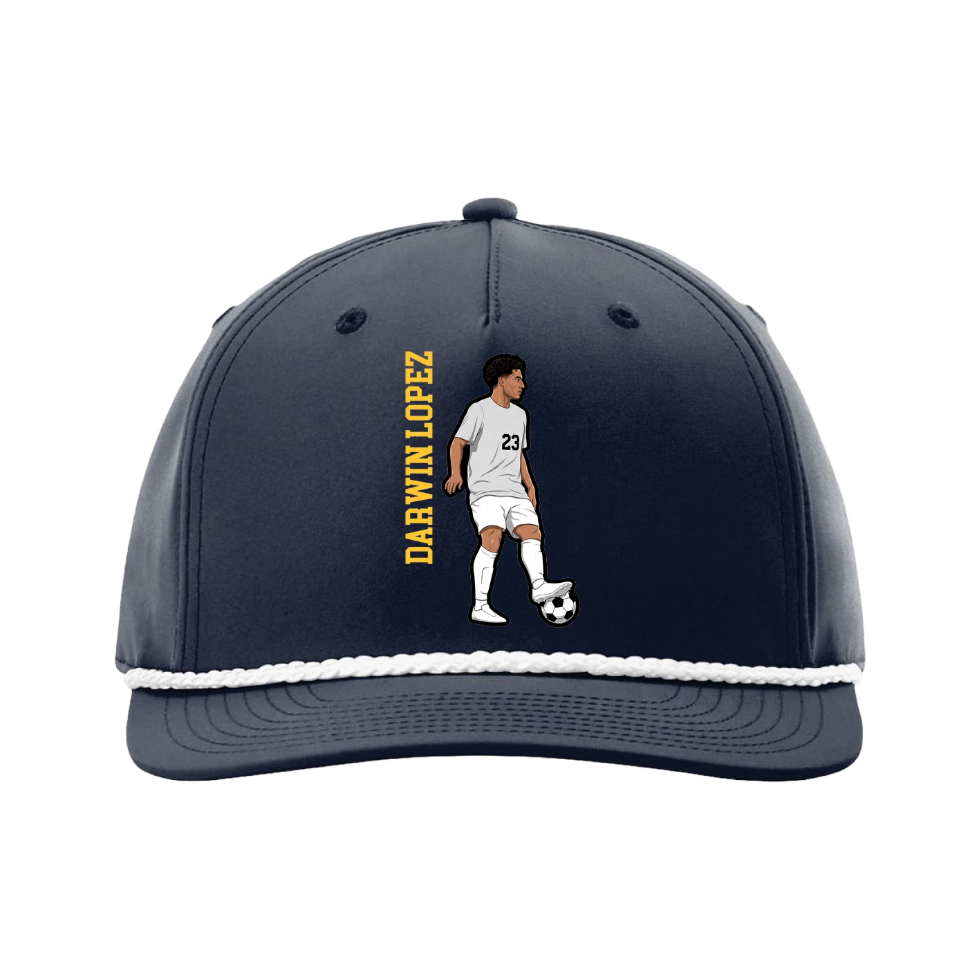 Five-Panel Classic Rope Cap — Name Vertical in Navy
