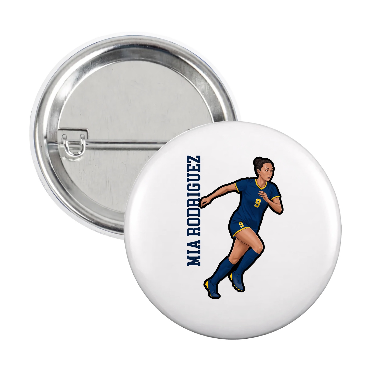 Game Day Button — Name Vertical in White