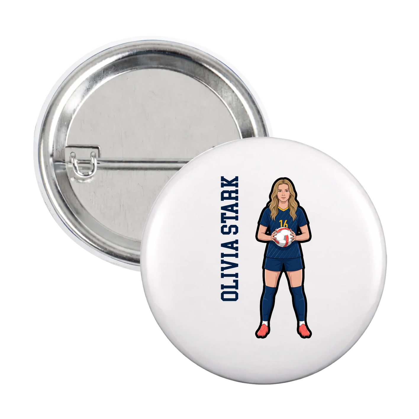 Game Day Button — Name Vertical in White