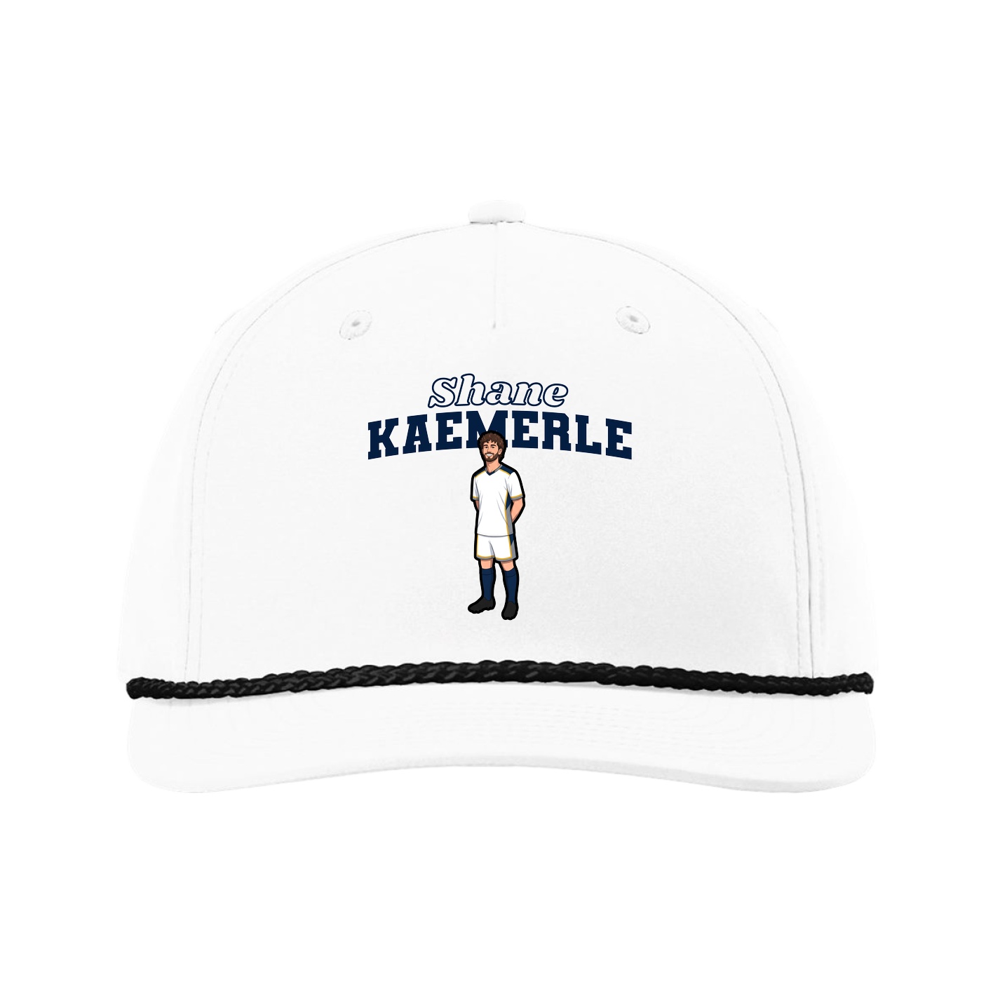 Five-Panel Classic Rope Cap — Name Arch in White